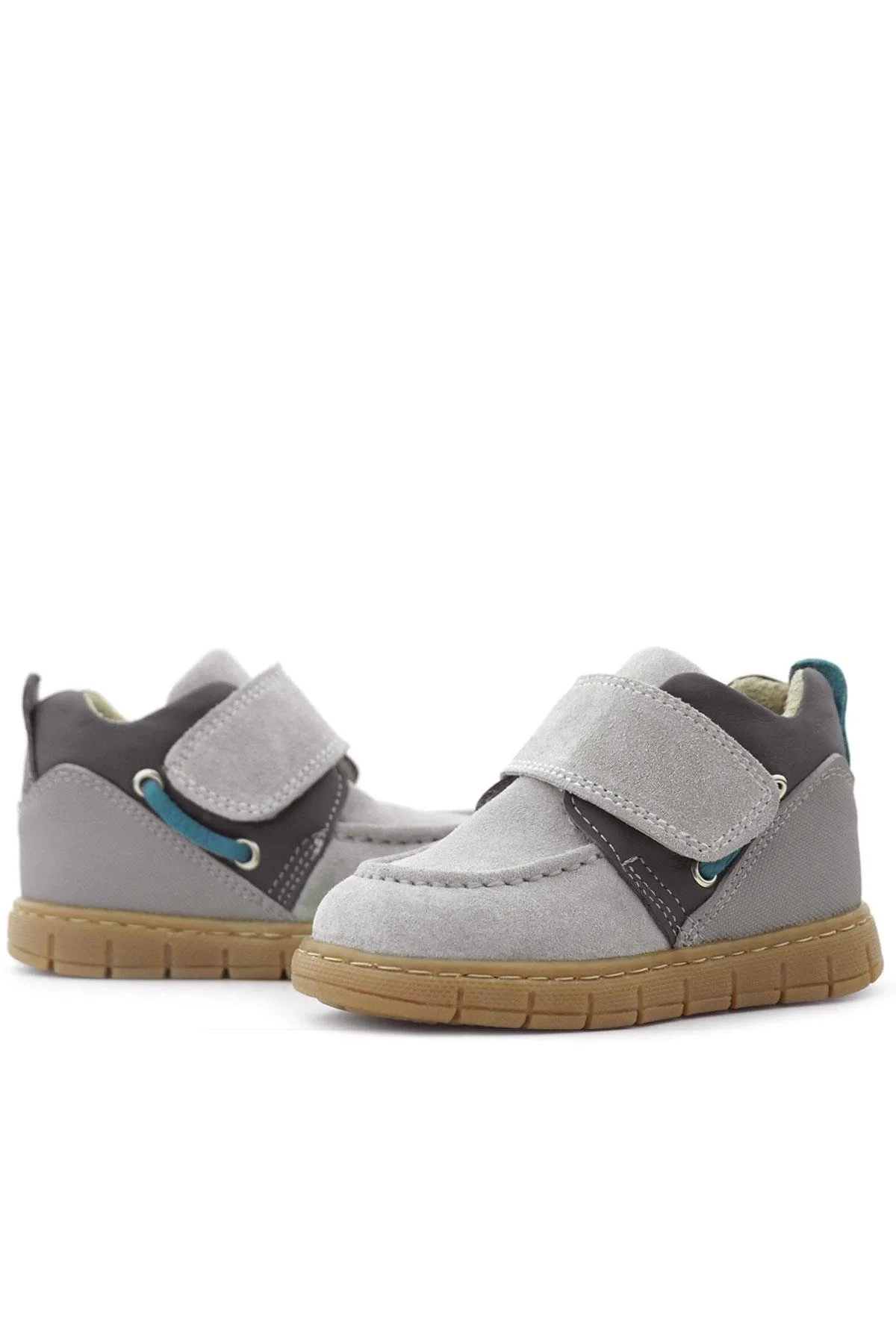 Rakerplus Hakiki Deri Açık Gri Mavi Cırt Cırtlı Bebek Bot
