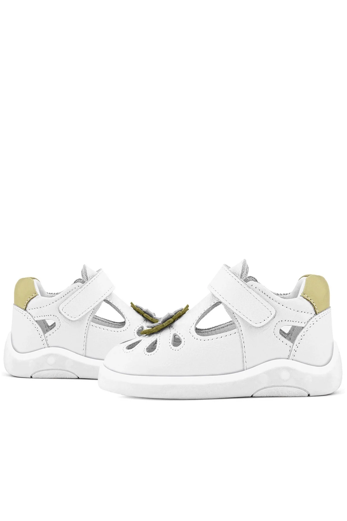 Rakerplus Hakiki Deri Anatomik Beyaz Cırtlı Kız Bebek Sandalet Ayakkabı