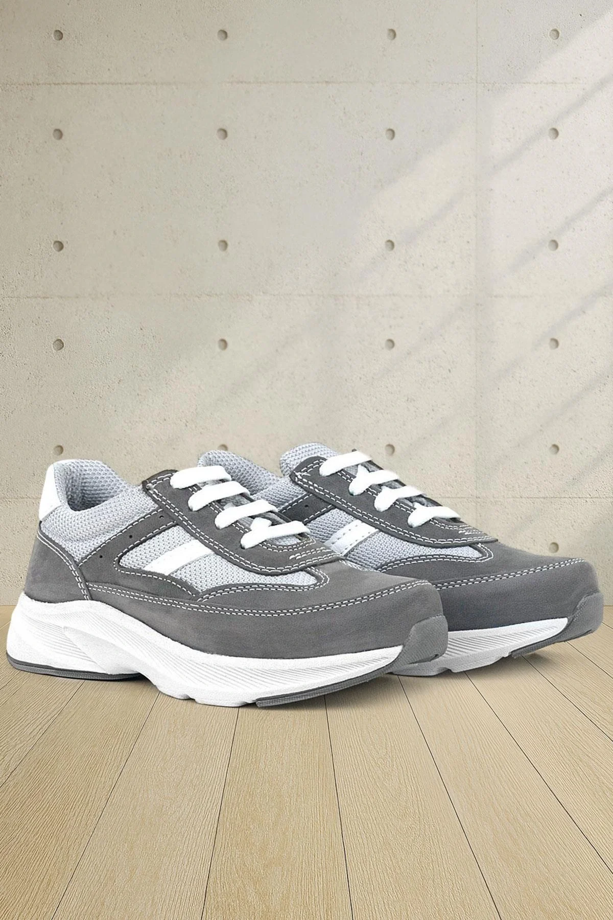 Rakerplus Hakiki Deri Anatomik Gri Bağcıklı Hafif Çocuk Spor Ayakkabı