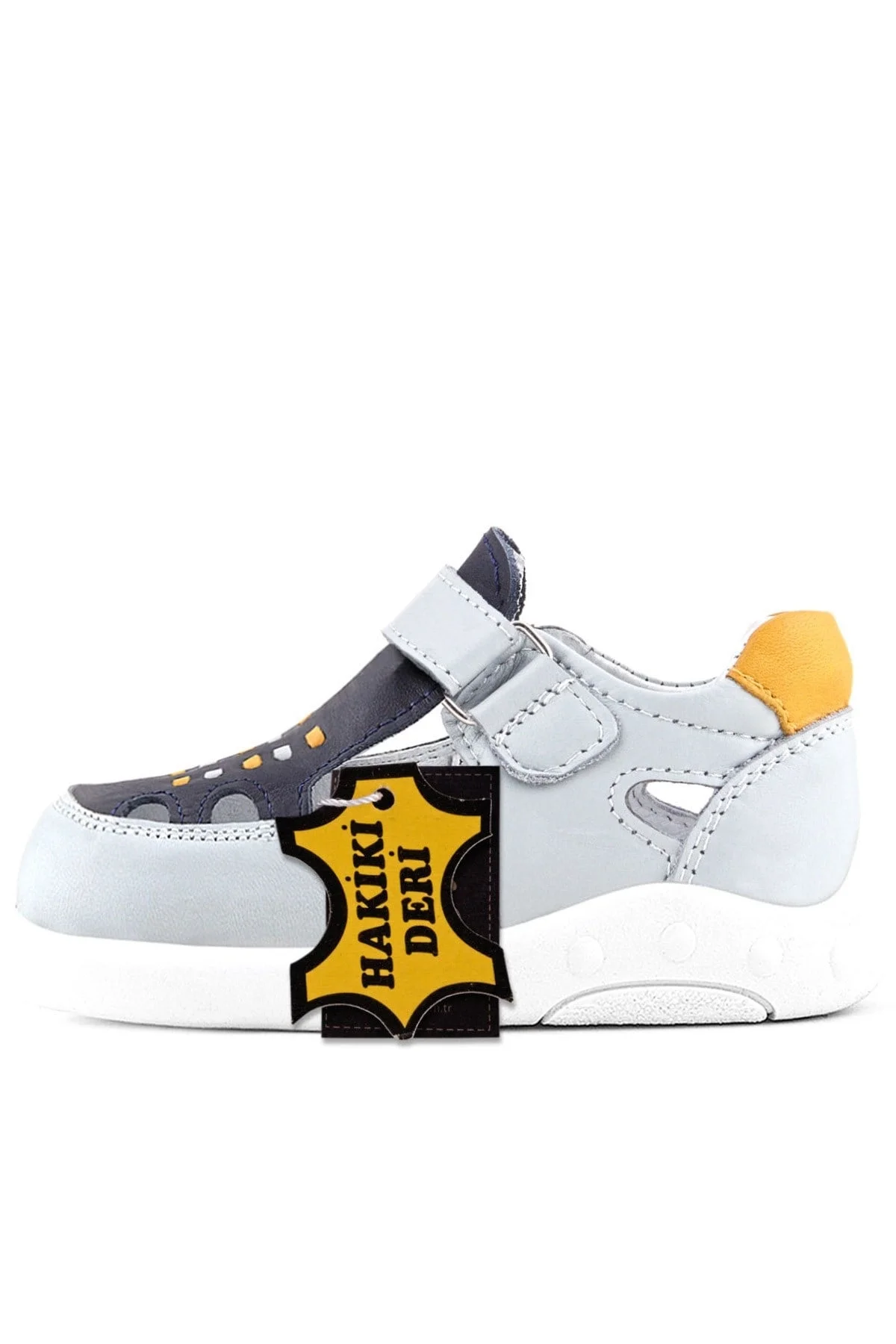 Rakerplus Hakiki Deri Anatomik Gri Cırtlı Bebek Sandalet Ayakkabı