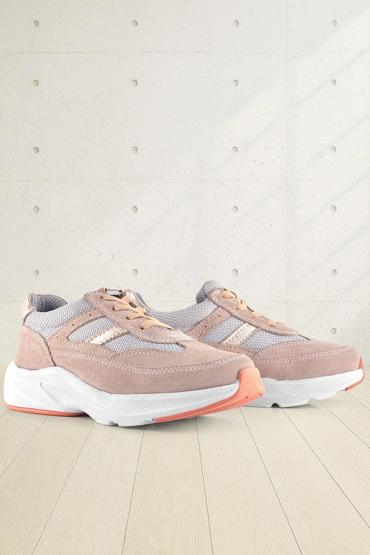 Rakerplus Hakiki Deri Anatomik Pudra Lastik Bağcıklı Hafif Kız Çocuk Günlük Ayakkabı