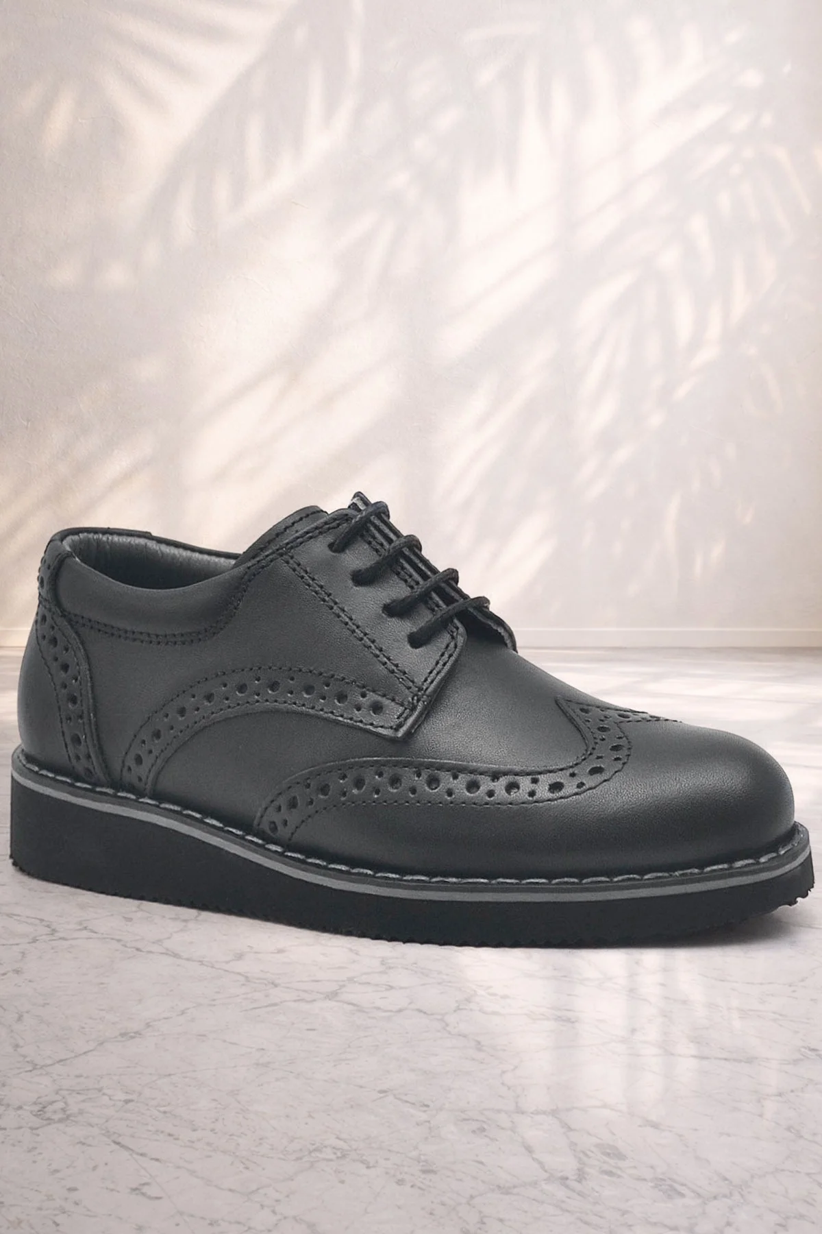 Rakerplus Hakiki Deri Bağcıklı Siyah Erkek Çocuk Klasik Okul Ayakkabı