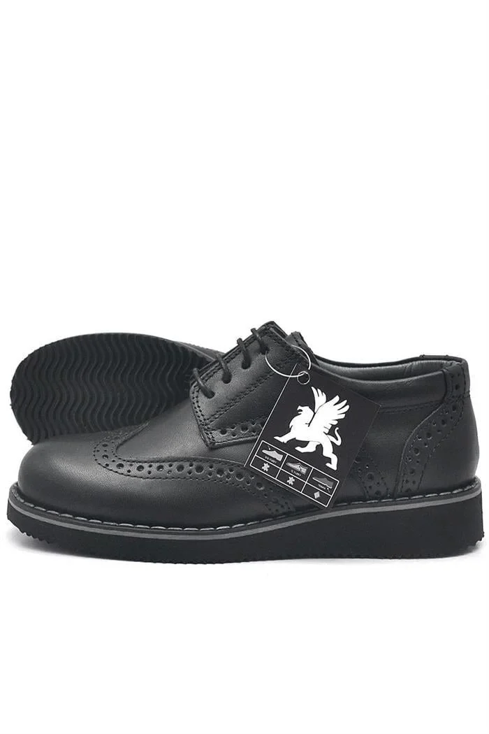 Rakerplus Hakiki Deri Bağcıklı Siyah Erkek Çocuk Klasik Okul Ayakkabı