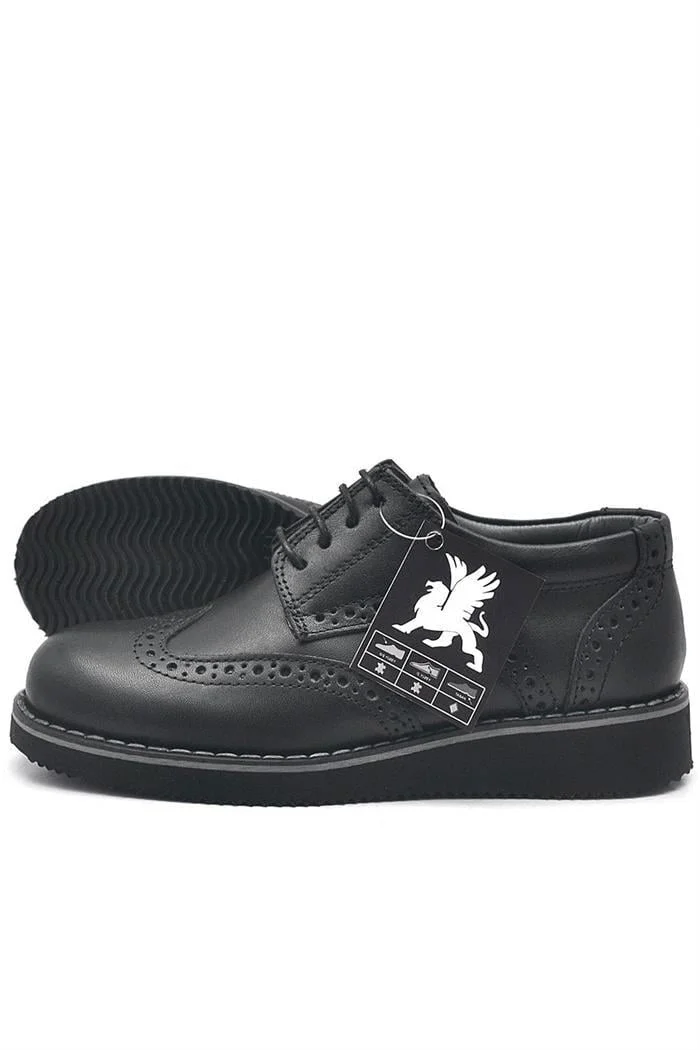 Rakerplus Hakiki Deri Bağcıklı Siyah Erkek Çocuk Klasik Okul Ayakkabı