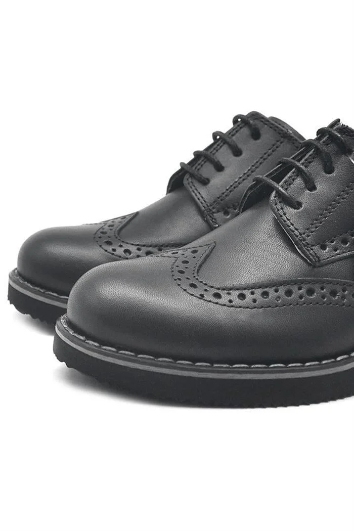 Rakerplus Hakiki Deri Bağcıklı Siyah Erkek Çocuk Klasik Okul Ayakkabı