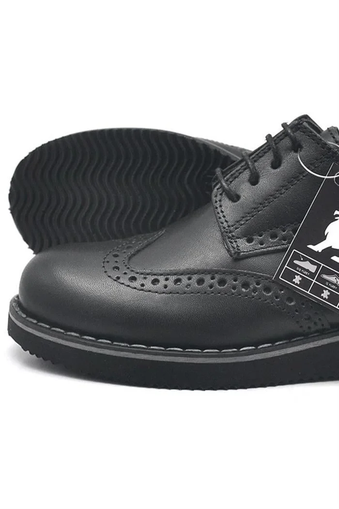 Rakerplus Hakiki Deri Bağcıklı Siyah Erkek Çocuk Klasik Okul Ayakkabı