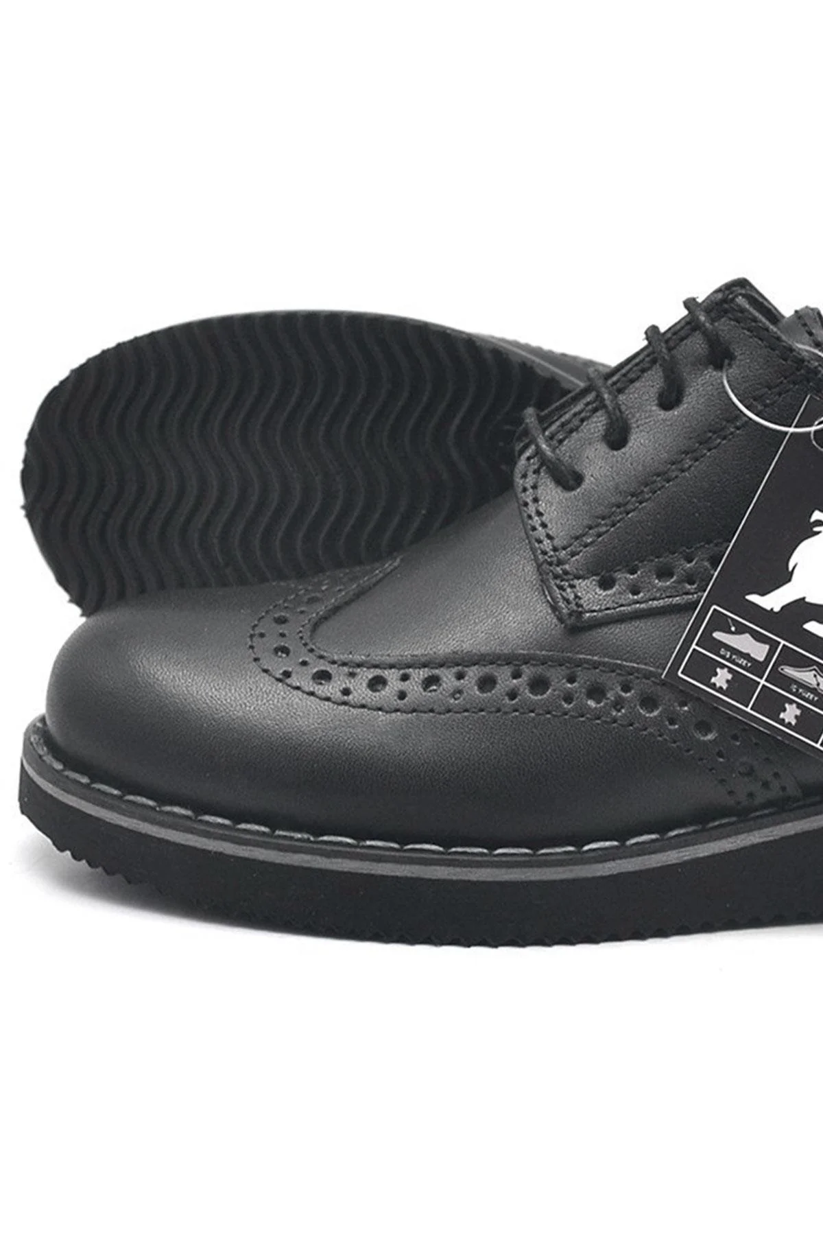 Rakerplus Hakiki Deri Bağcıklı Siyah Erkek Çocuk Klasik Okul Ayakkabı