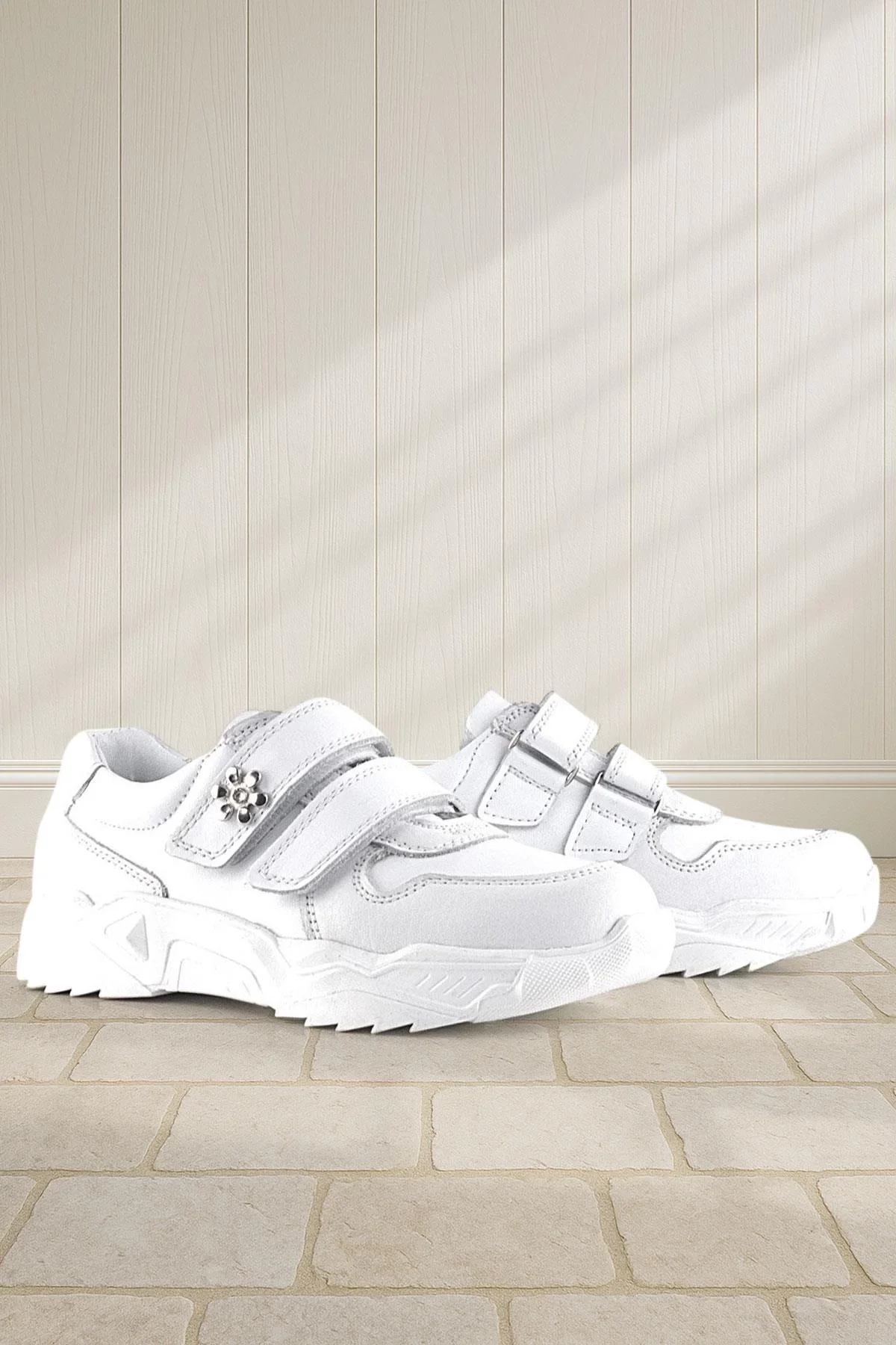 Rakerplus Hakiki Deri Beyaz Çiçek Detaylı Kız Çocuk Spor Ayakkabı