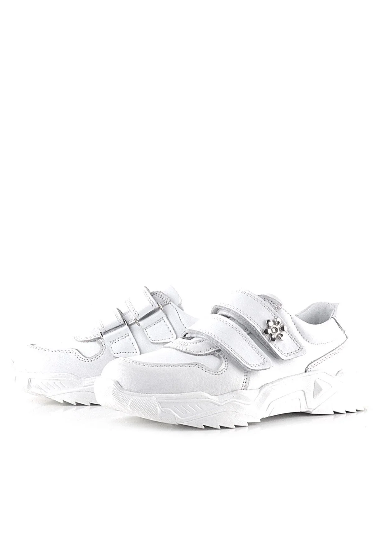 Rakerplus Hakiki Deri Beyaz Çiçek Detaylı Kız Çocuk Spor Ayakkabı