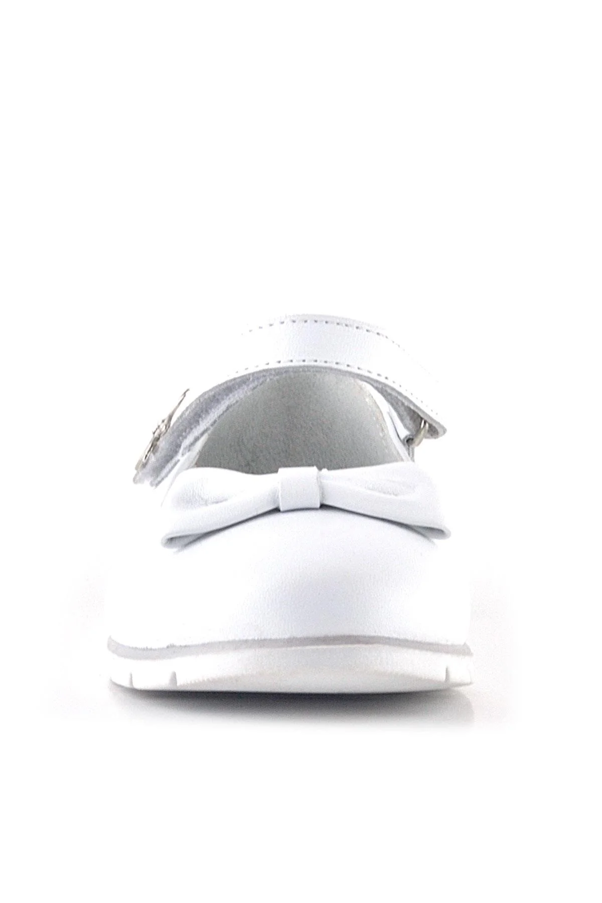 Rakerplus Hakiki Deri Beyaz Cırtlı Çiçek Detaylı Kız Çocuk Babet Ayakkabı