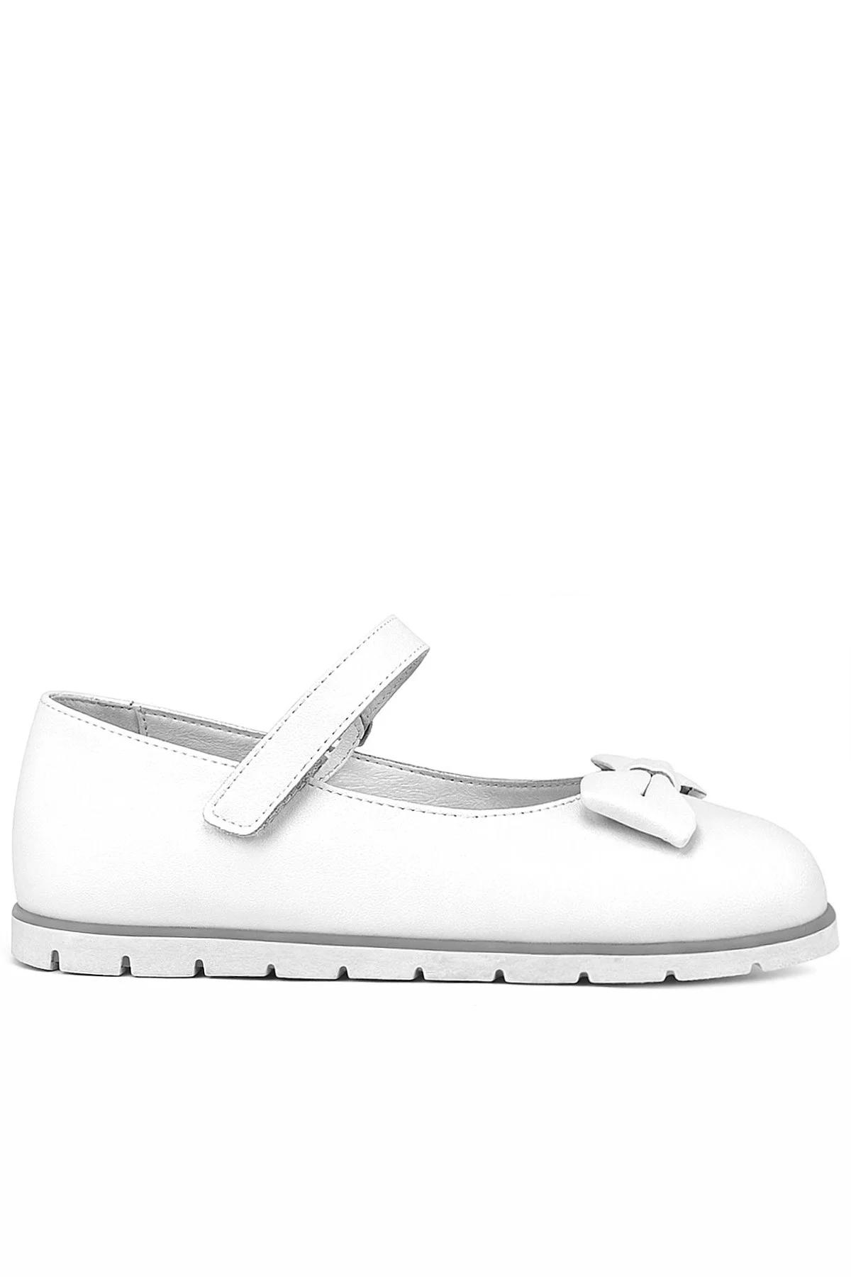 Rakerplus Hakiki Deri Beyaz Fiyonklu Cırtlı Kız Çocuk Babet Ayakkabı