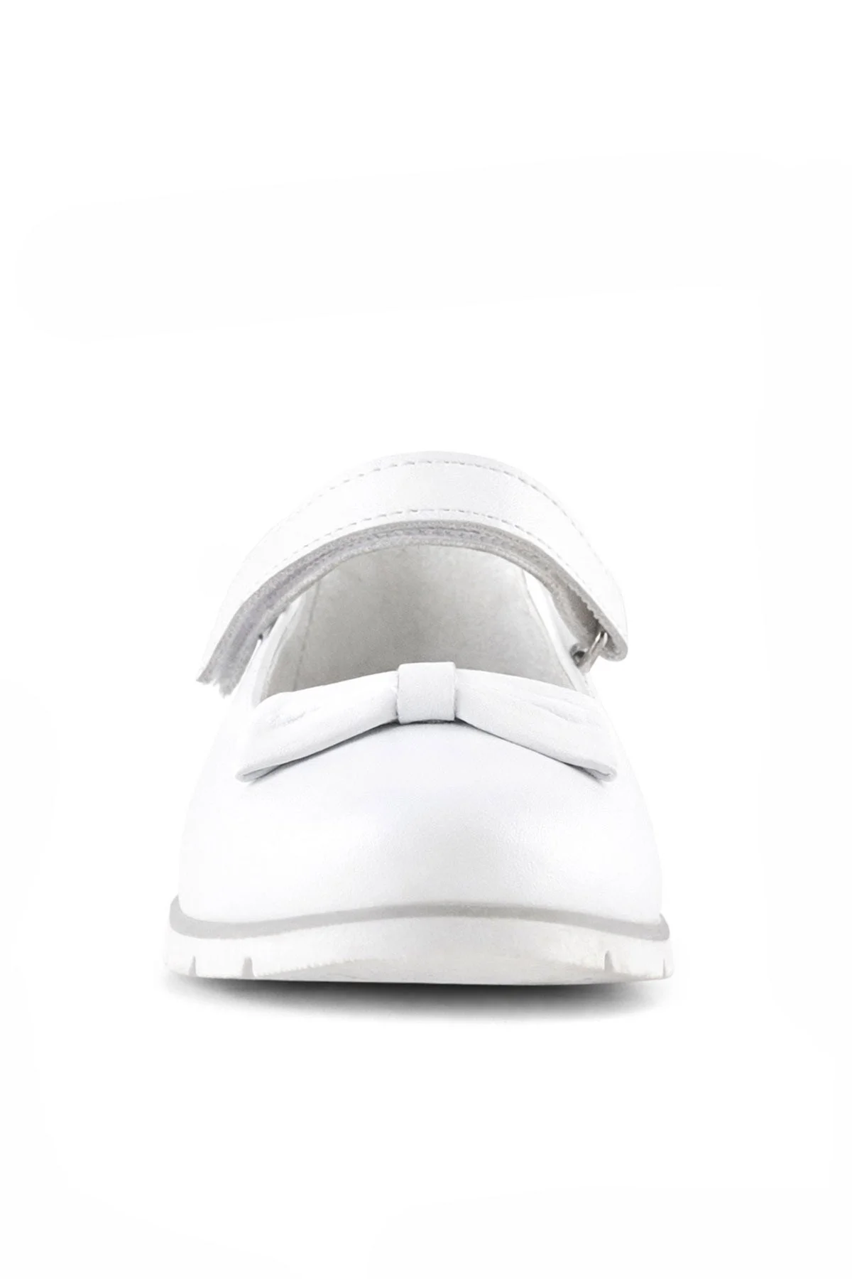Rakerplus Hakiki Deri Beyaz Fiyonklu Cırtlı Kız Çocuk Babet Ayakkabı