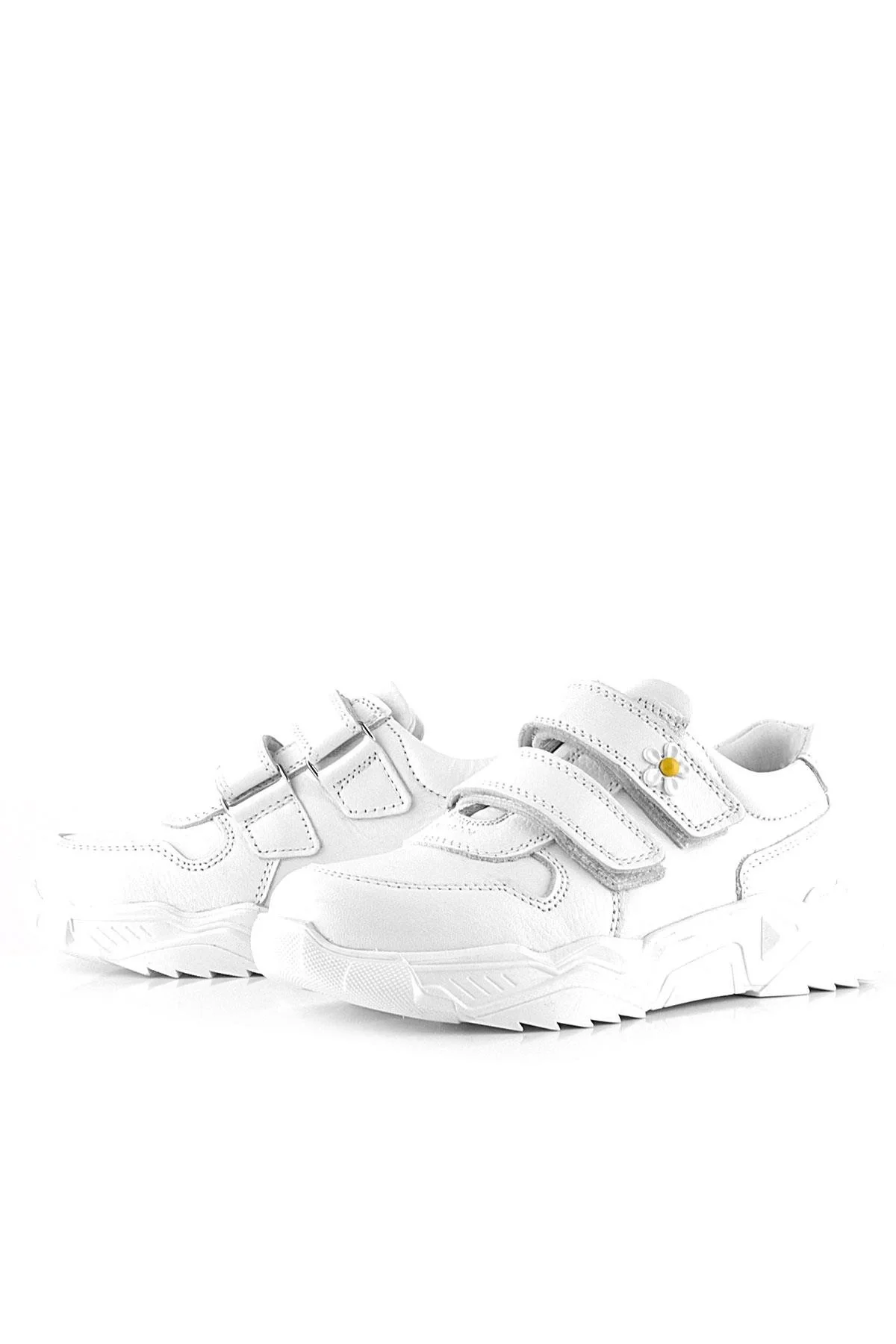 Rakerplus Hakiki Deri Beyaz Papatya Detaylı Kız Çocuk Günlük Ayakkabı