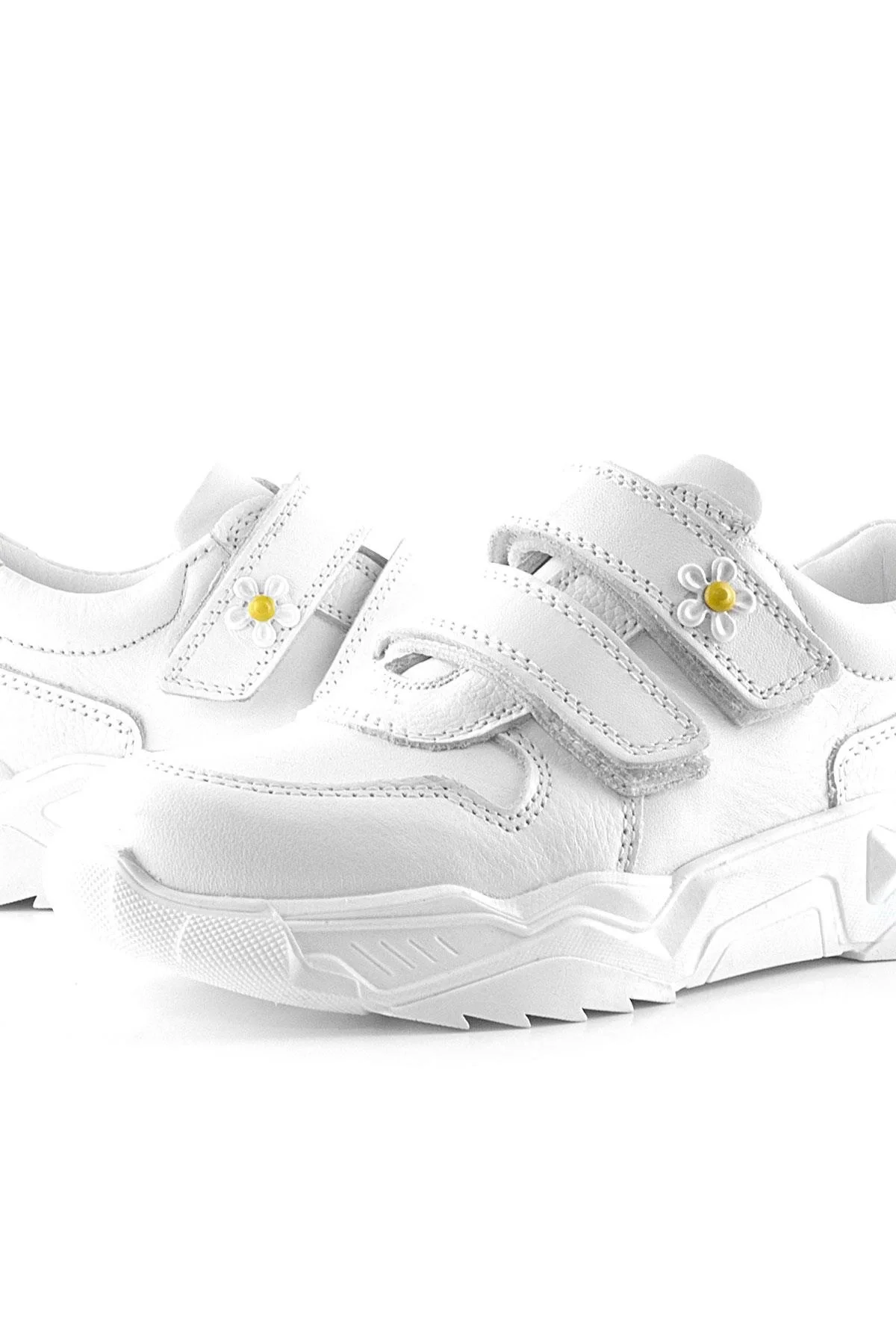 Rakerplus Hakiki Deri Beyaz Papatya Detaylı Kız Çocuk Günlük Ayakkabı