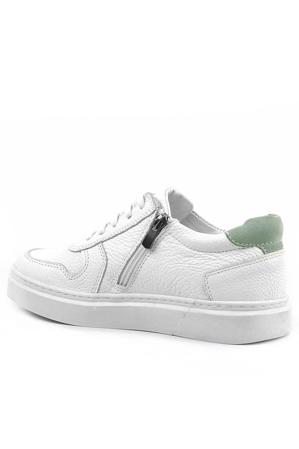 Rakerplus Hakiki Deri Beyaz Yeşil Bağcıklı Fermuarlı Çocuk Sneaker