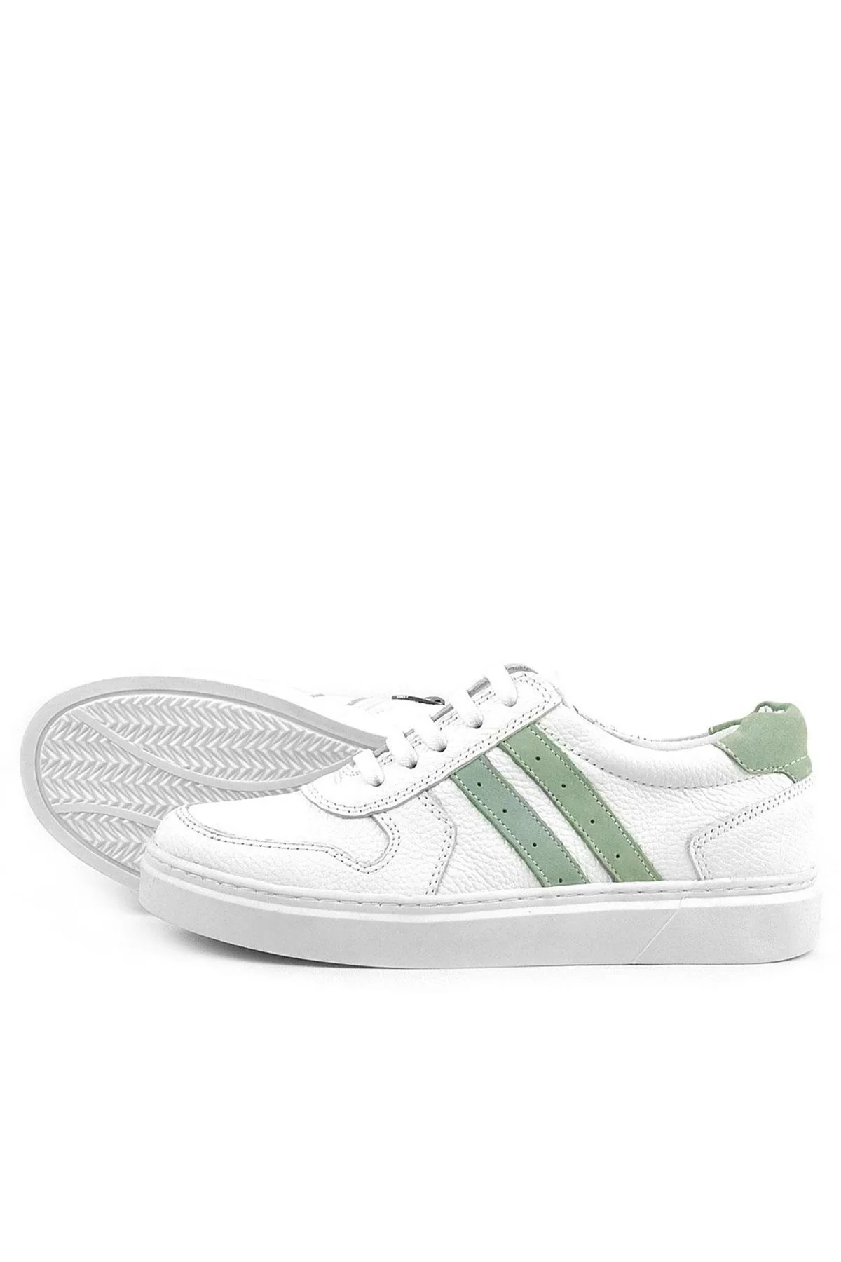 Rakerplus Hakiki Deri Beyaz Yeşil Bağcıklı Fermuarlı Çocuk Sneaker