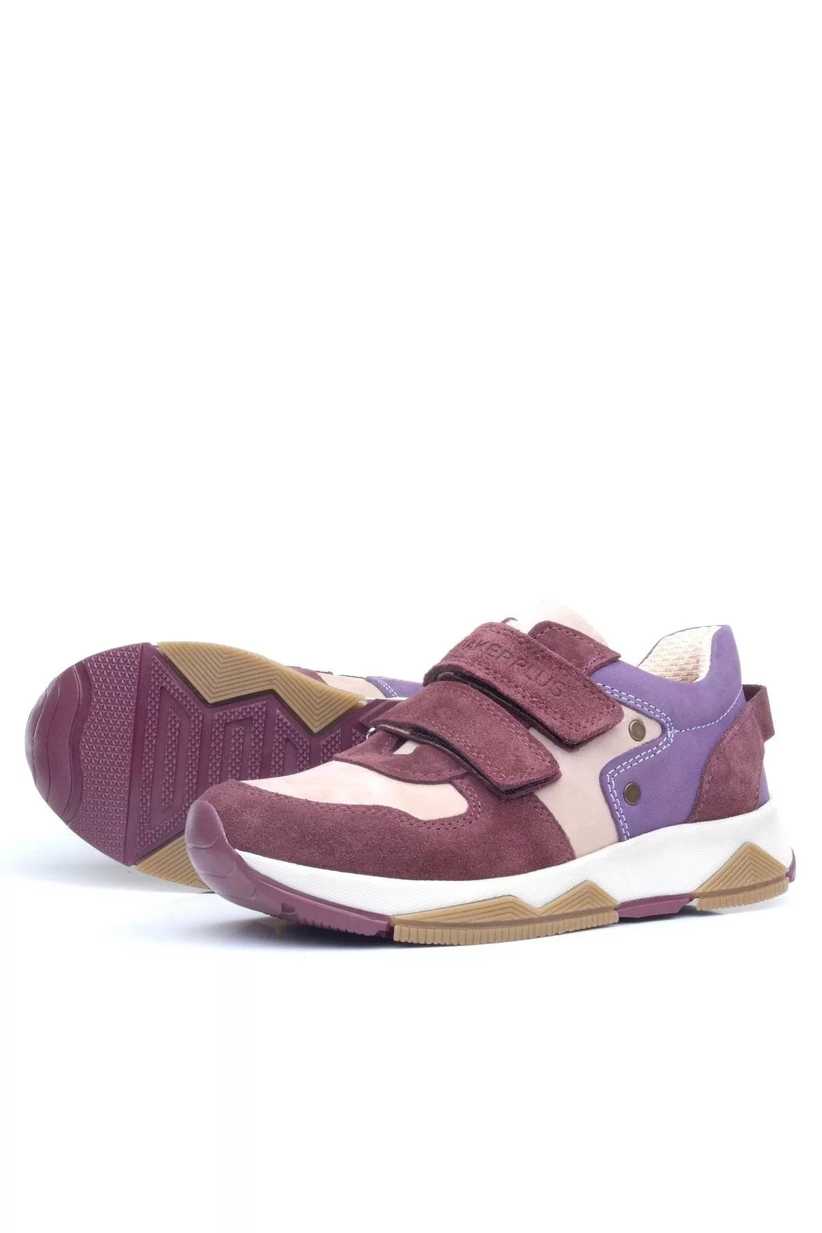 Rakerplus Hakiki Deri Bordo Pembe Metal Detaylı Kız Çocuk Sneakers Ayakkabı