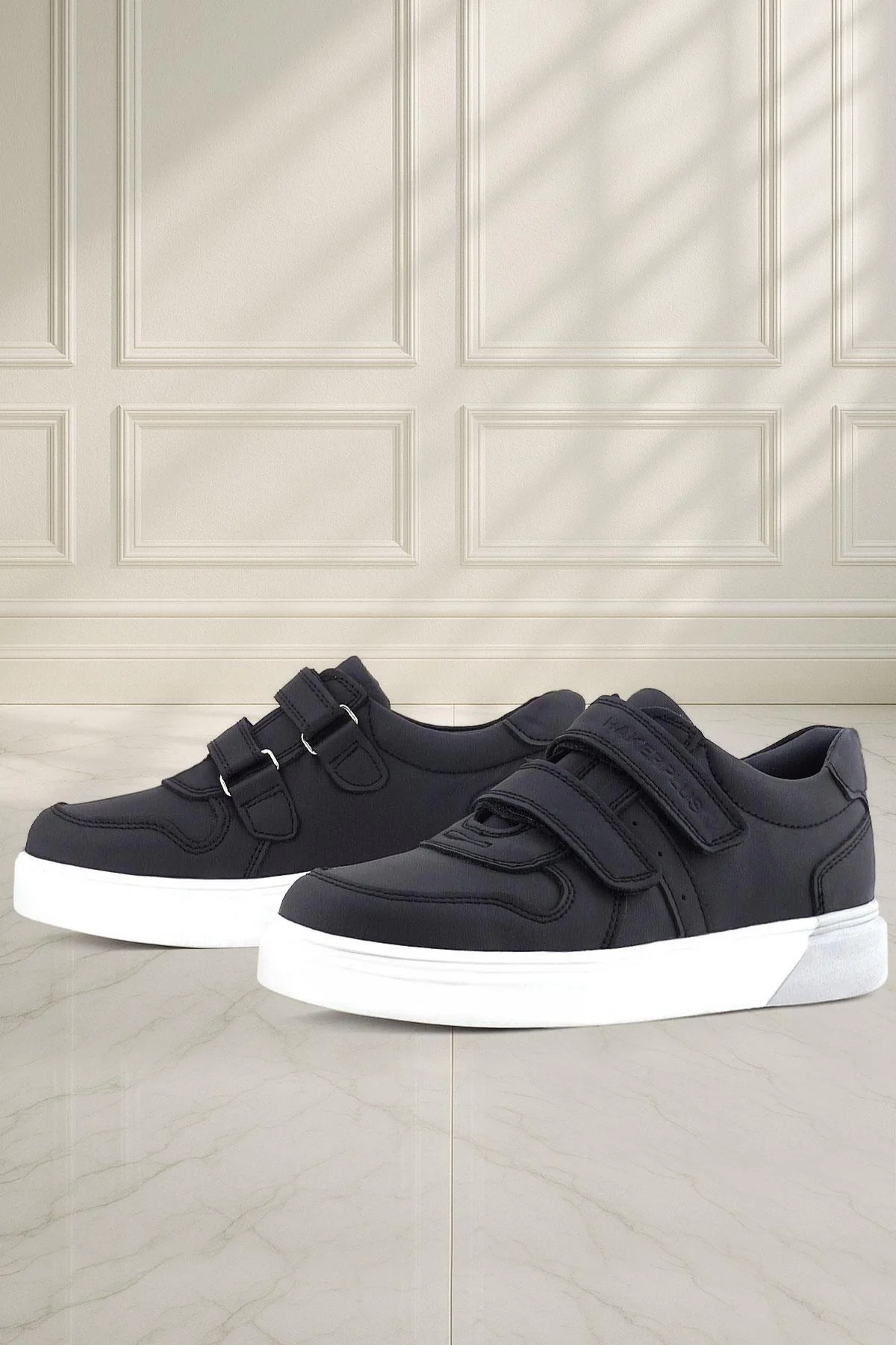 Rakerplus Hakiki Deri Cırtlı Siyah Beyaz Tabanlı Erkek Çocuk Spor Ayakkabı