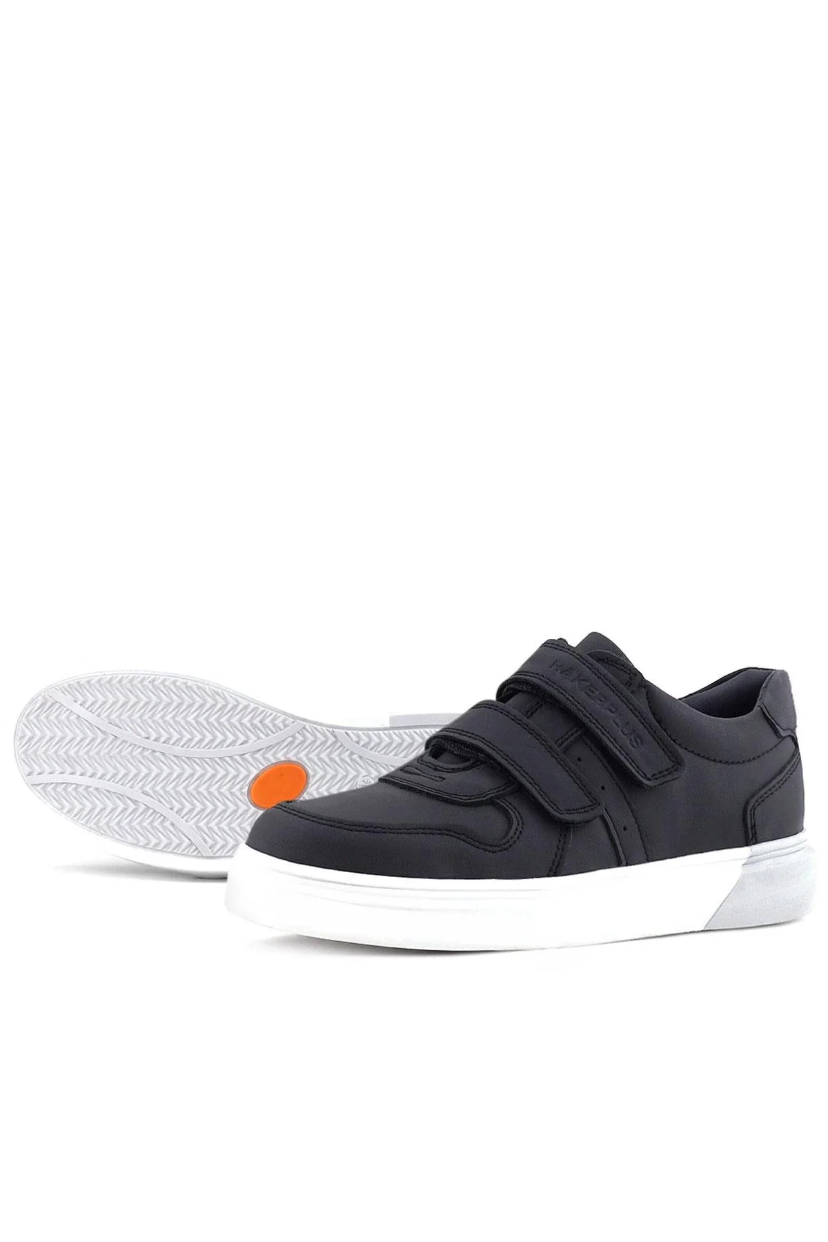 Rakerplus Hakiki Deri Cırtlı Siyah Beyaz Tabanlı Erkek Çocuk Spor Ayakkabı