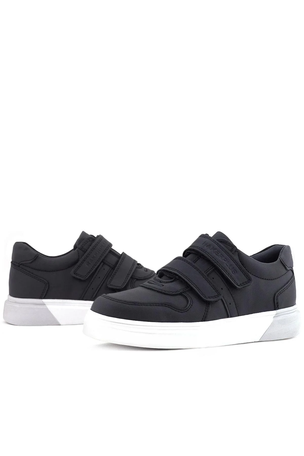 Rakerplus Hakiki Deri Cırtlı Siyah Beyaz Tabanlı Erkek Çocuk Spor Ayakkabı
