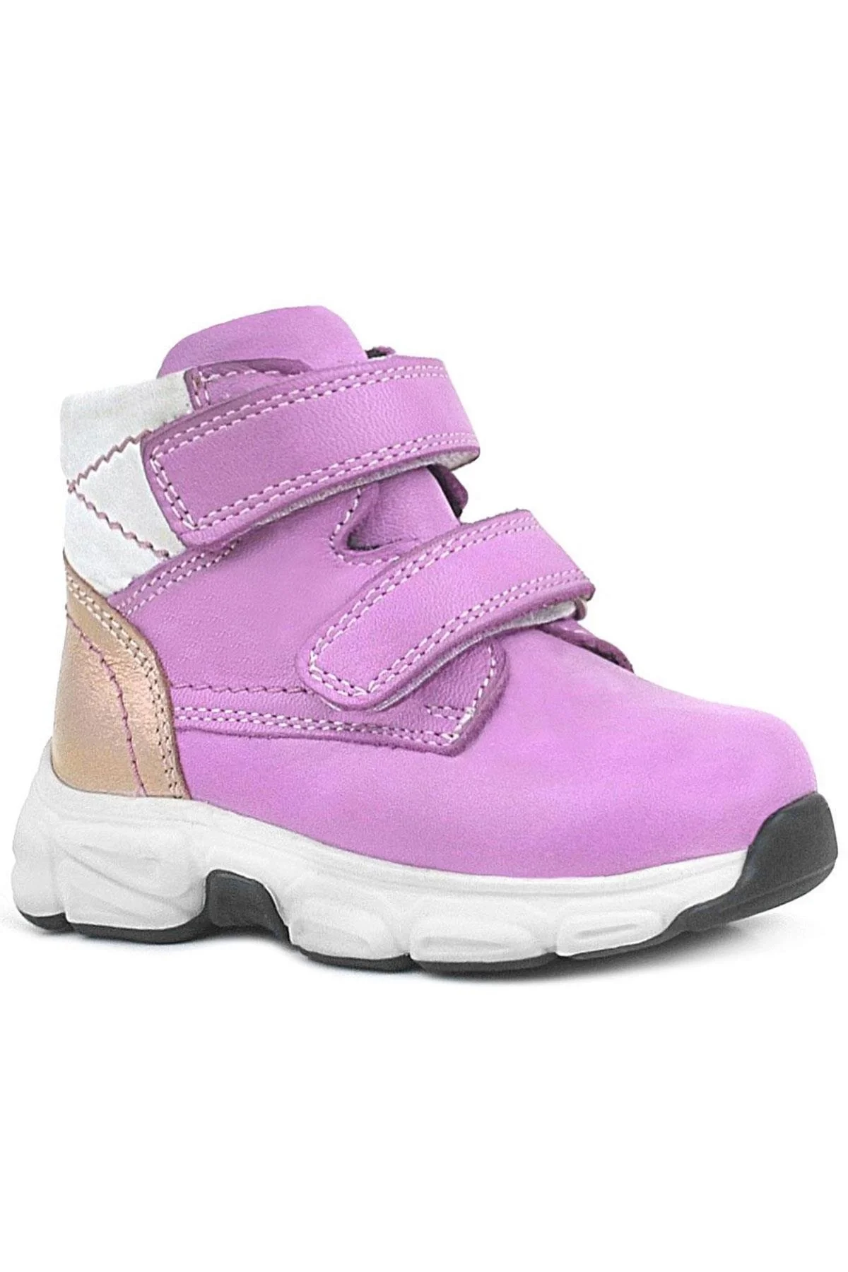 Rakerplus Hakiki Deri Fuşya Pembe Cırtlı Kız Bebek Bot Ayakkabı