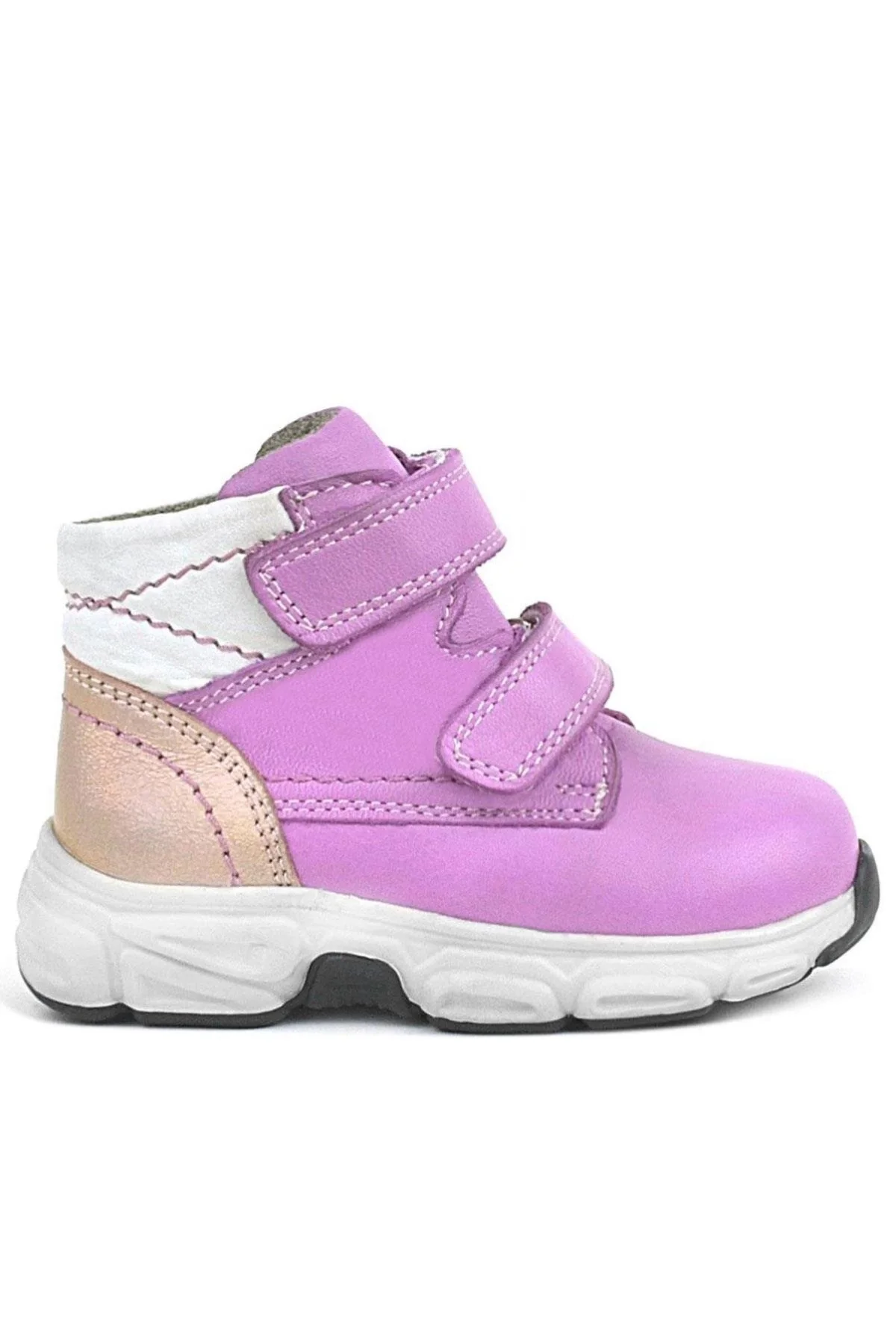 Rakerplus Hakiki Deri Fuşya Pembe Cırtlı Kız Bebek Bot Ayakkabı