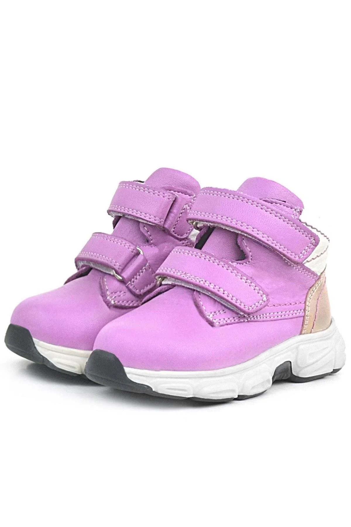 Rakerplus Hakiki Deri Fuşya Pembe Cırtlı Kız Bebek Bot Ayakkabı