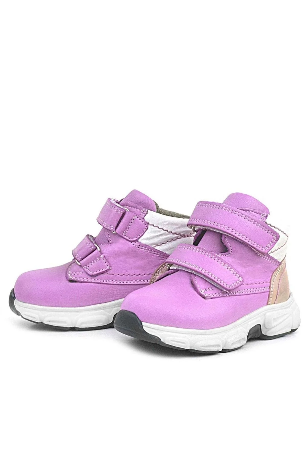 Rakerplus Hakiki Deri Fuşya Pembe Cırtlı Kız Bebek Bot Ayakkabı