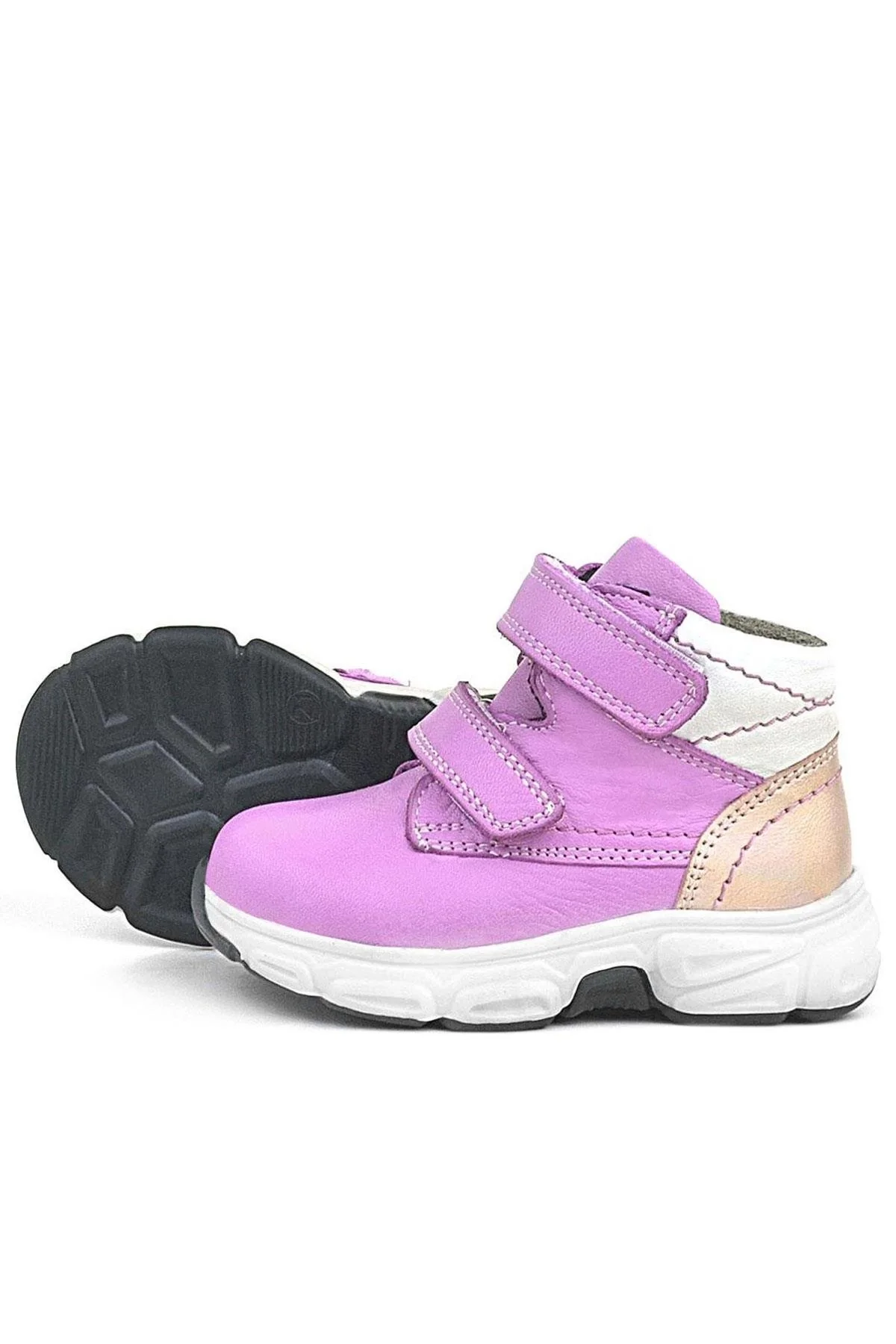 Rakerplus Hakiki Deri Fuşya Pembe Cırtlı Kız Bebek Bot Ayakkabı