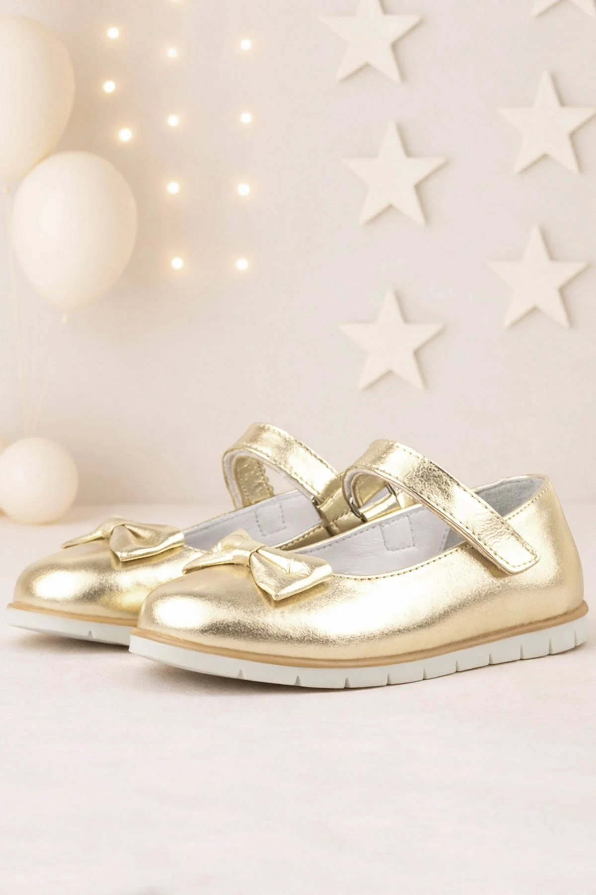 Rakerplus Hakiki Deri Gold Fiyonklu Cırtlı Kız Çocuk Babet