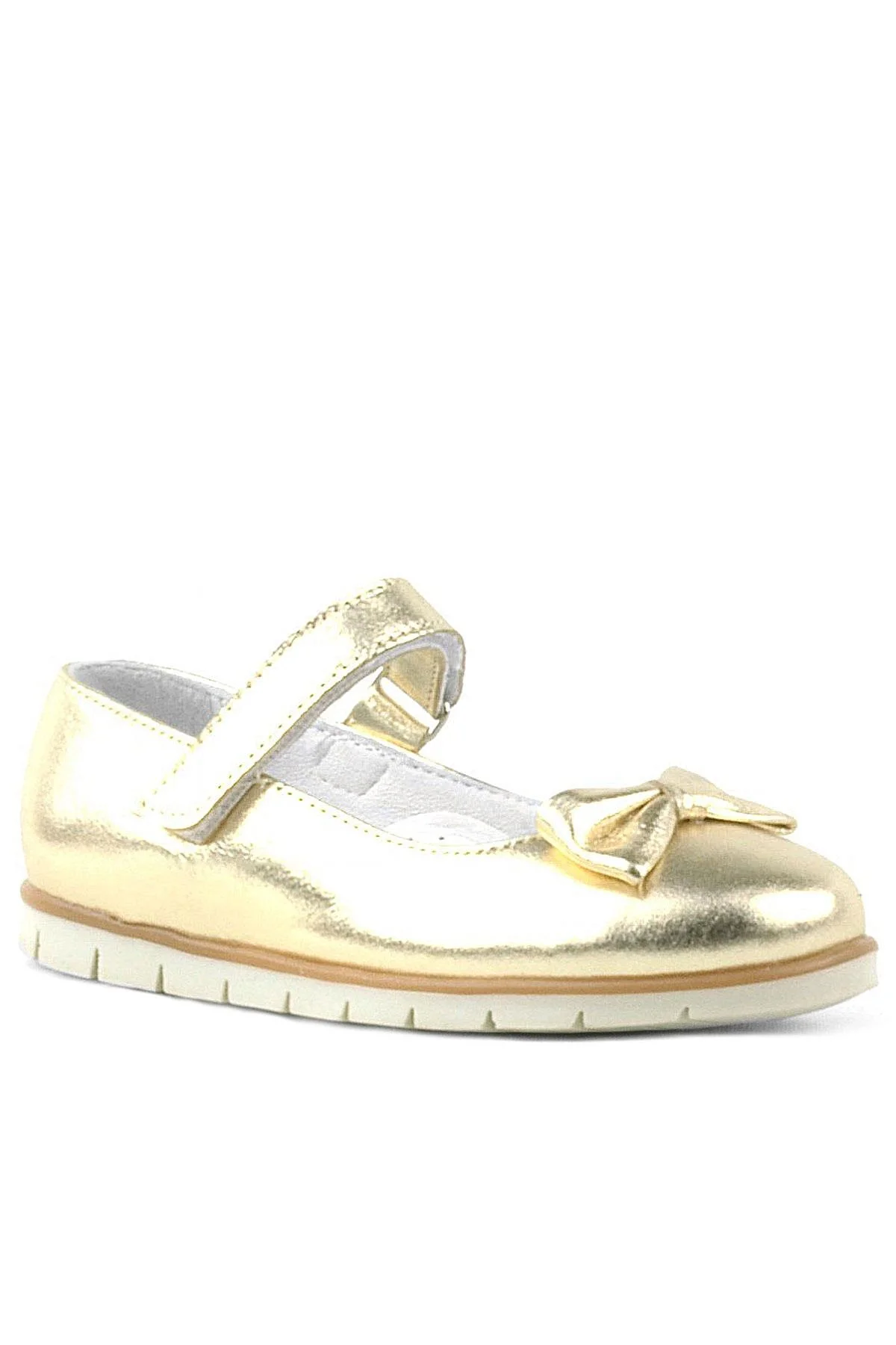 Rakerplus Hakiki Deri Gold Fiyonklu Cırtlı Kız Çocuk Babet