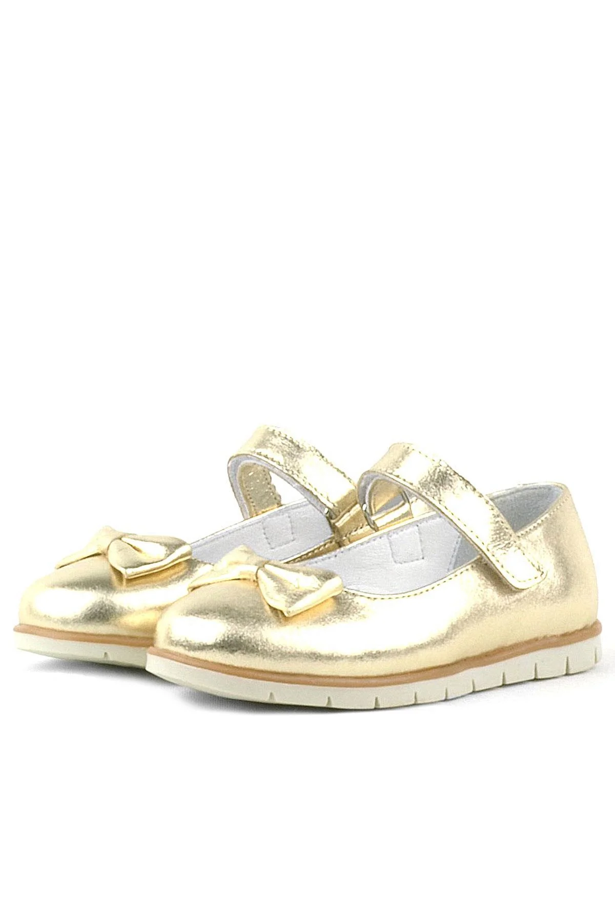 Rakerplus Hakiki Deri Gold Fiyonklu Cırtlı Kız Çocuk Babet