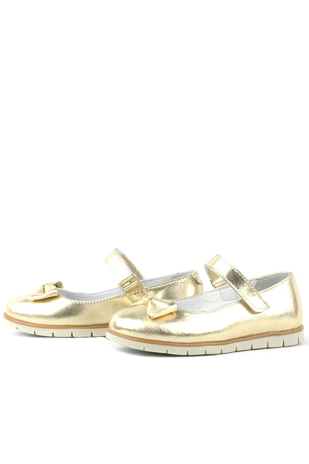 Rakerplus Hakiki Deri Gold Fiyonklu Cırtlı Kız Çocuk Babet