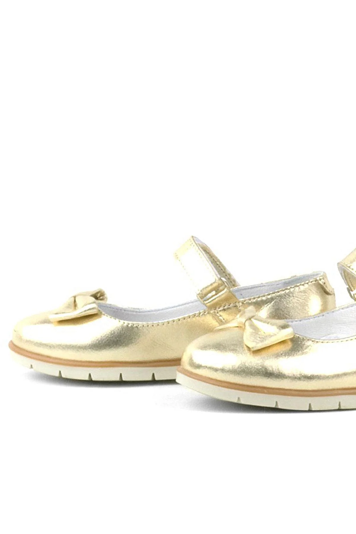 Rakerplus Hakiki Deri Gold Fiyonklu Cırtlı Kız Çocuk Babet