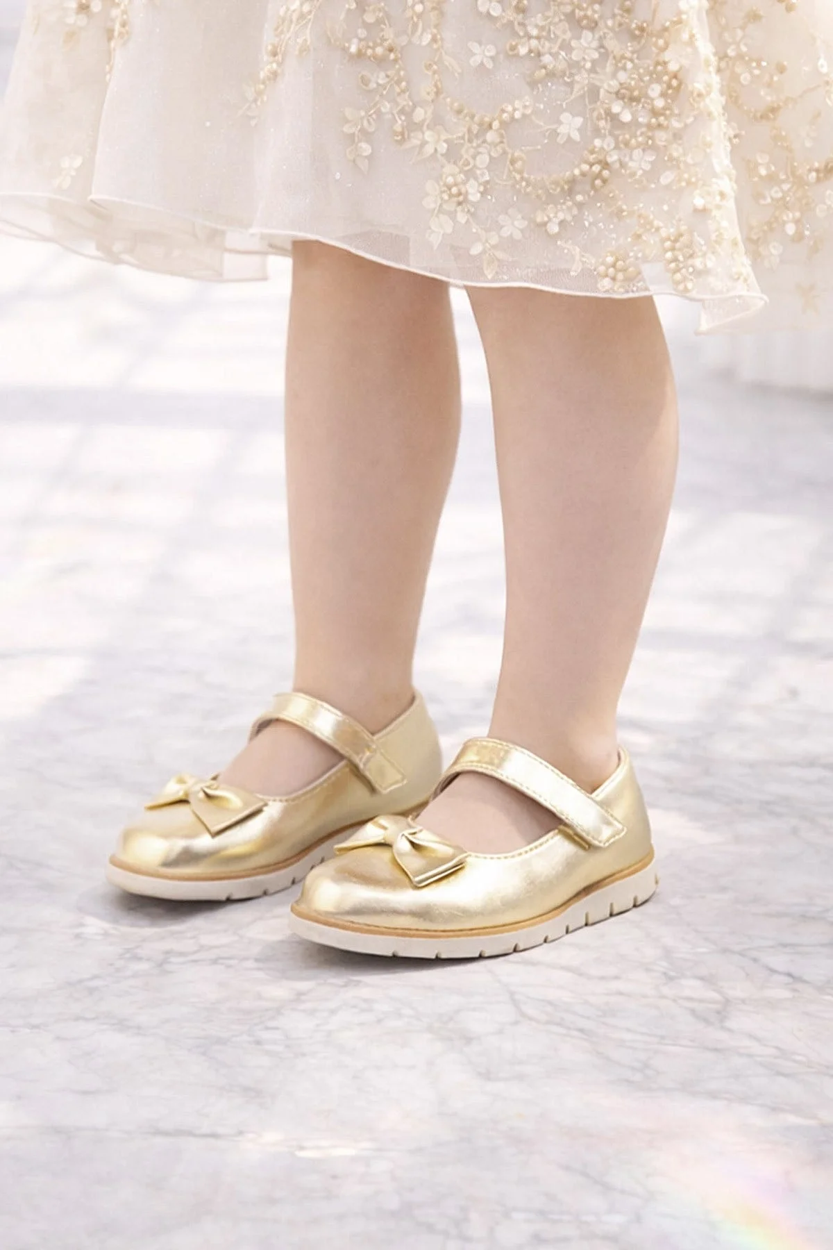 Rakerplus Hakiki Deri Gold Fiyonklu Cırtlı Kız Çocuk Babet