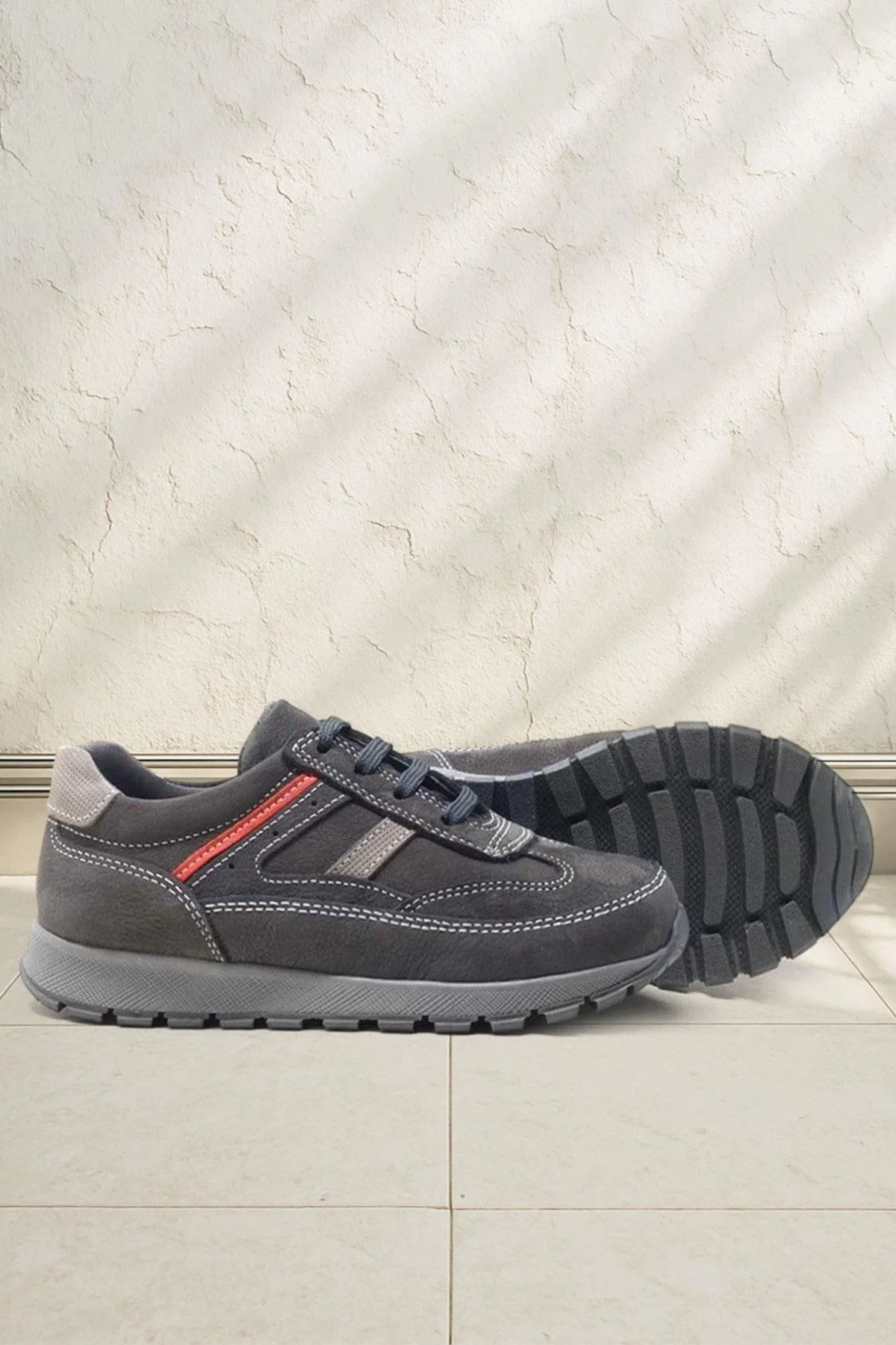 Rakerplus Hakiki Deri Gri Bağcıklı Erkek Çocuk Spor Okul Ayakkabı