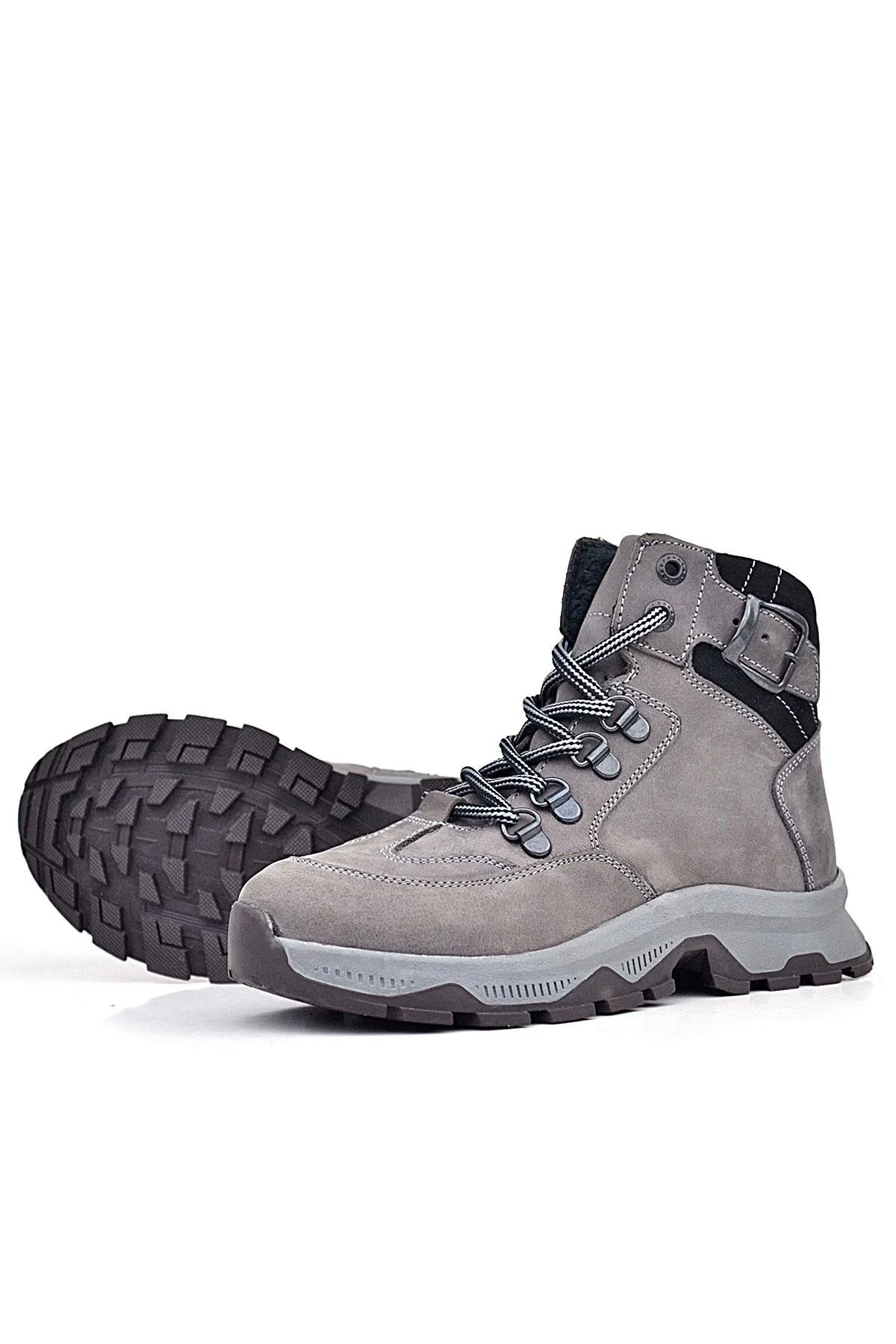 Rakerplus Hakiki Deri Gri Bağcıklı Fermuarlı Trekking Çocuk Bot