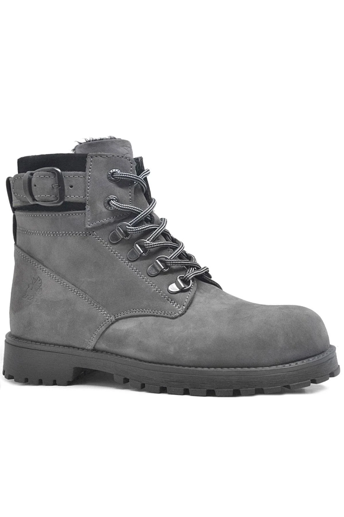 Rakerplus Hakiki Deri Gri Fermuarlı Bağcıklı Kürklü Bot