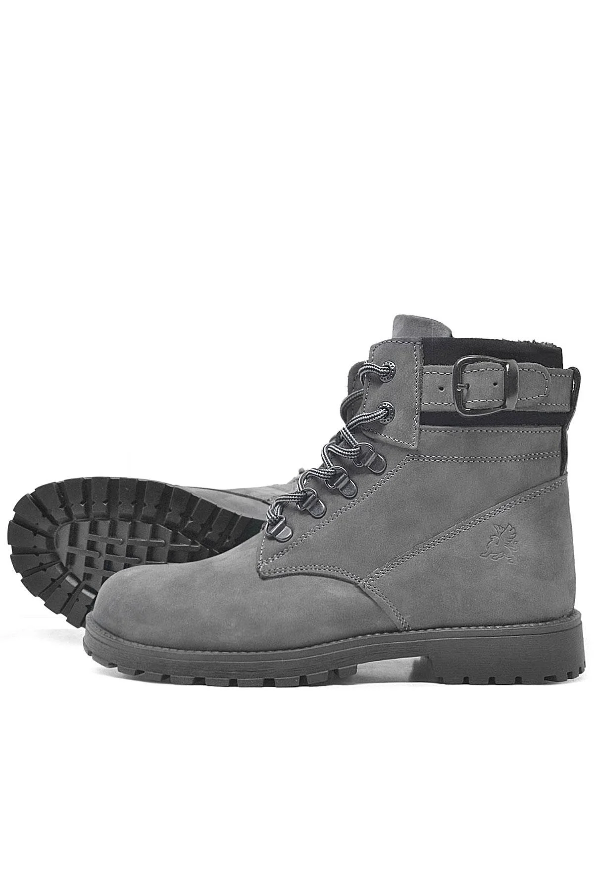 Rakerplus Hakiki Deri Gri Fermuarlı Bağcıklı Kürklü Bot