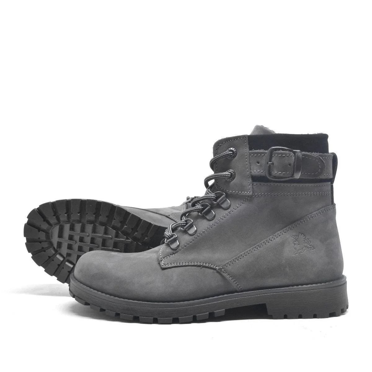 Rakerplus Hakiki Deri Gri Fermuarlı Bağcıklı Kürklü Bot