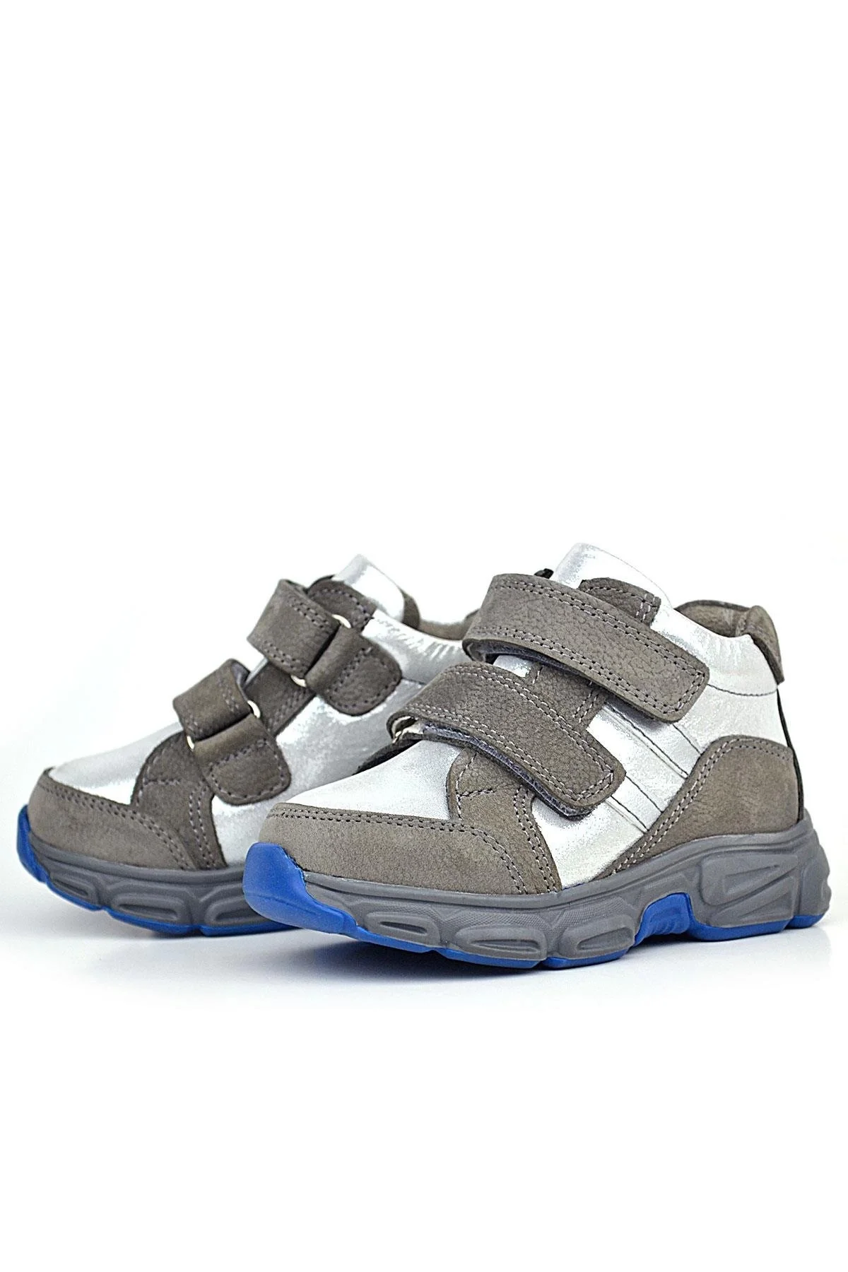 Rakerplus Hakiki Deri Gri Gümüş Cırtlı Kız Bebek Bot Ayakkabı