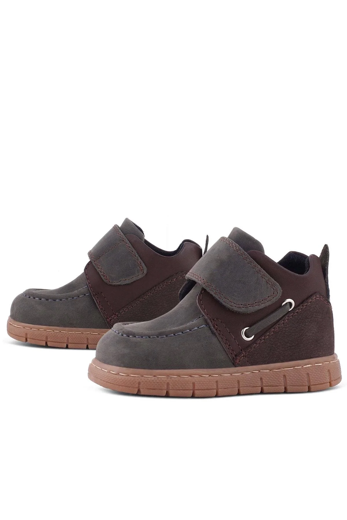 Rakerplus Hakiki Deri Gri Kahverengi Cırt Cırtlı Bebek Bot