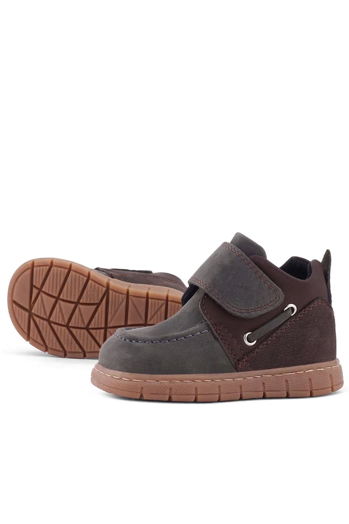 Rakerplus Hakiki Deri Gri Kahverengi Cırt Cırtlı Bebek Bot