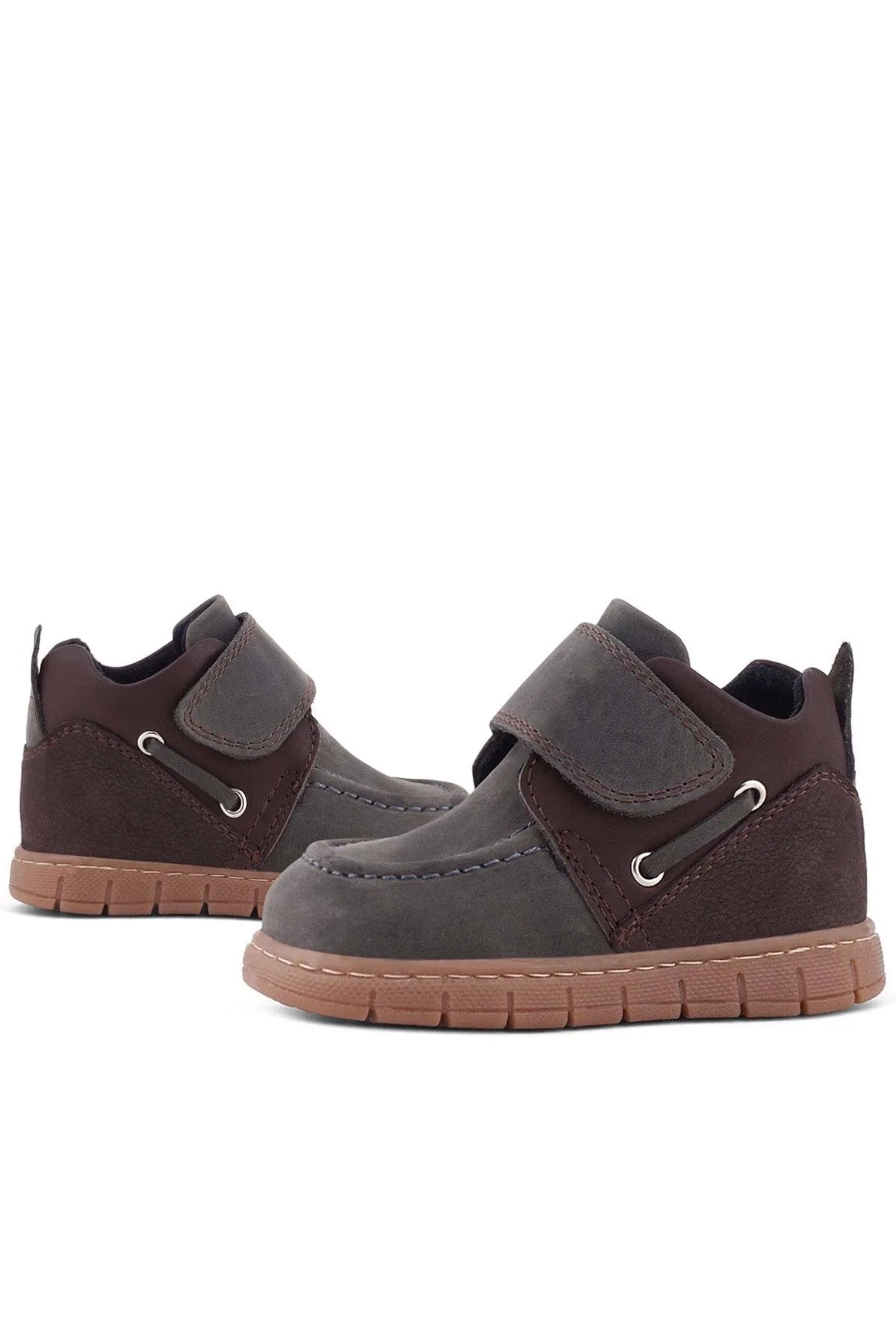 Rakerplus Hakiki Deri Gri Kahverengi Cırt Cırtlı Bebek Bot