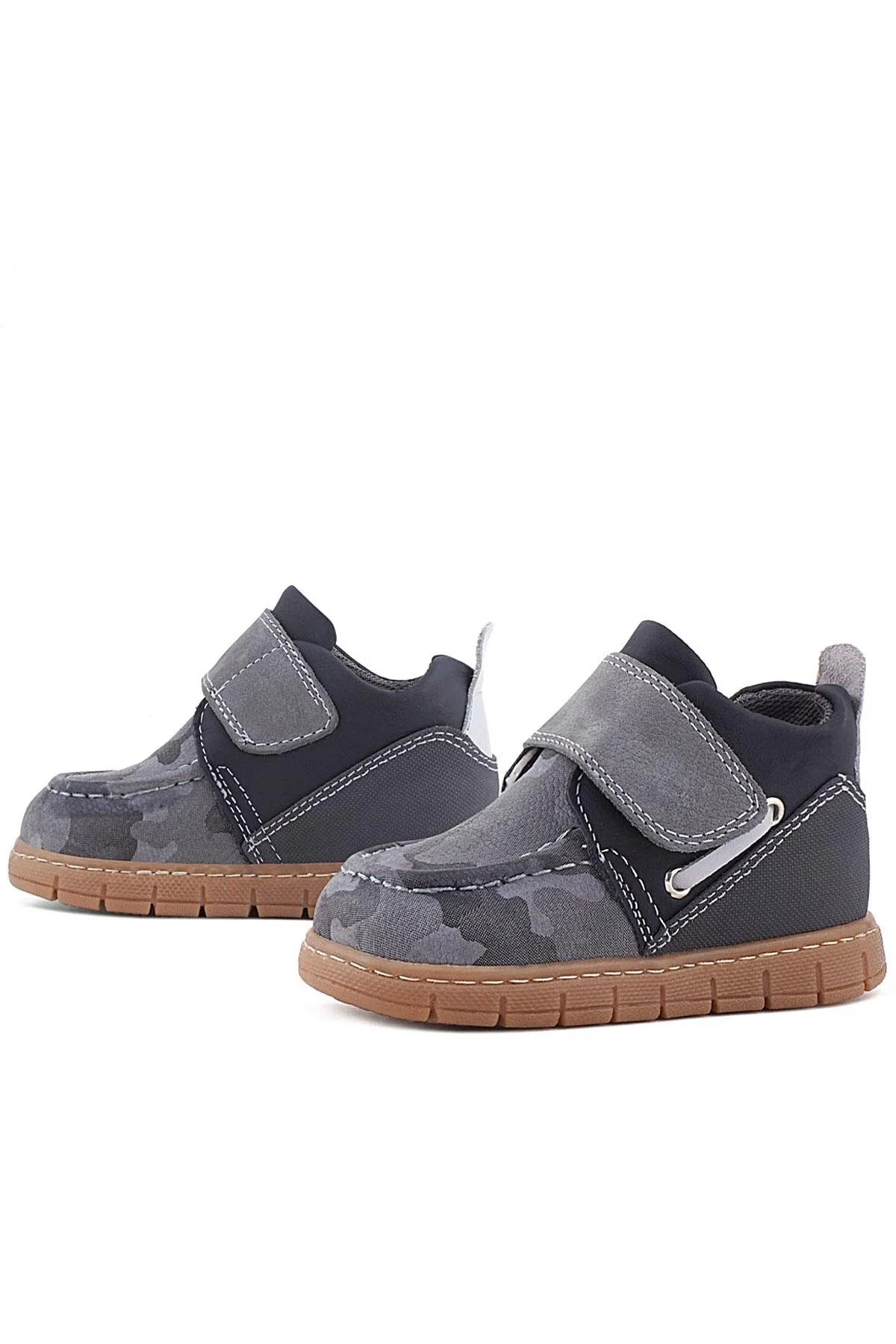 Rakerplus Hakiki Deri Gri Kamuflaj Desenli Cırt Cırtlı Bebek Bot