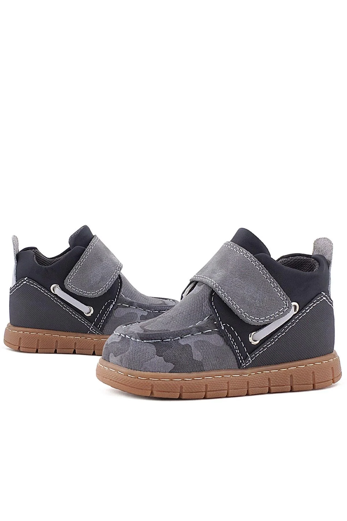 Rakerplus Hakiki Deri Gri Kamuflaj Desenli Cırt Cırtlı Bebek Bot