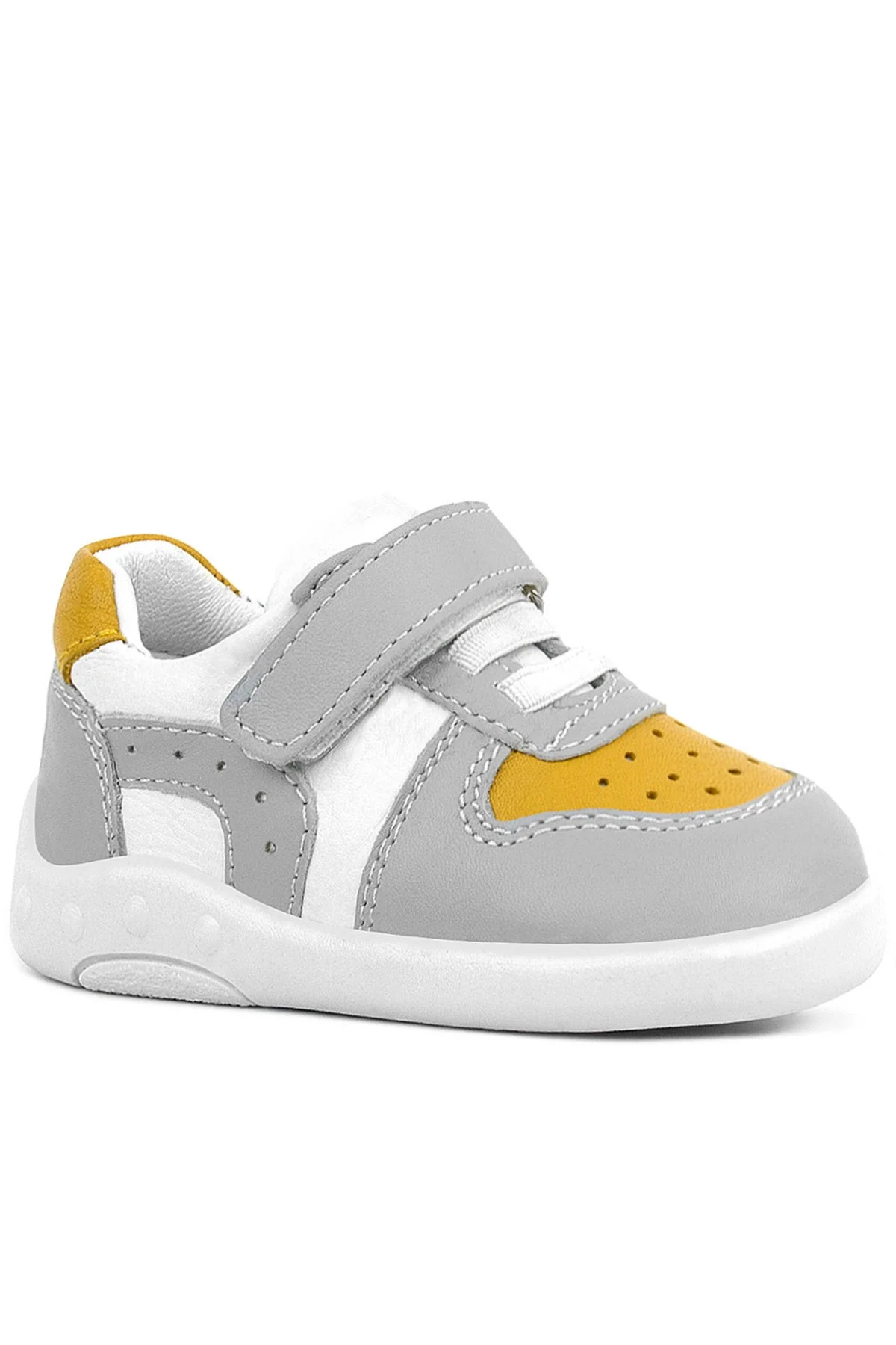 Rakerplus Hakiki Deri Gri Sarı Anatomik Bebek Spor Ayakkabı