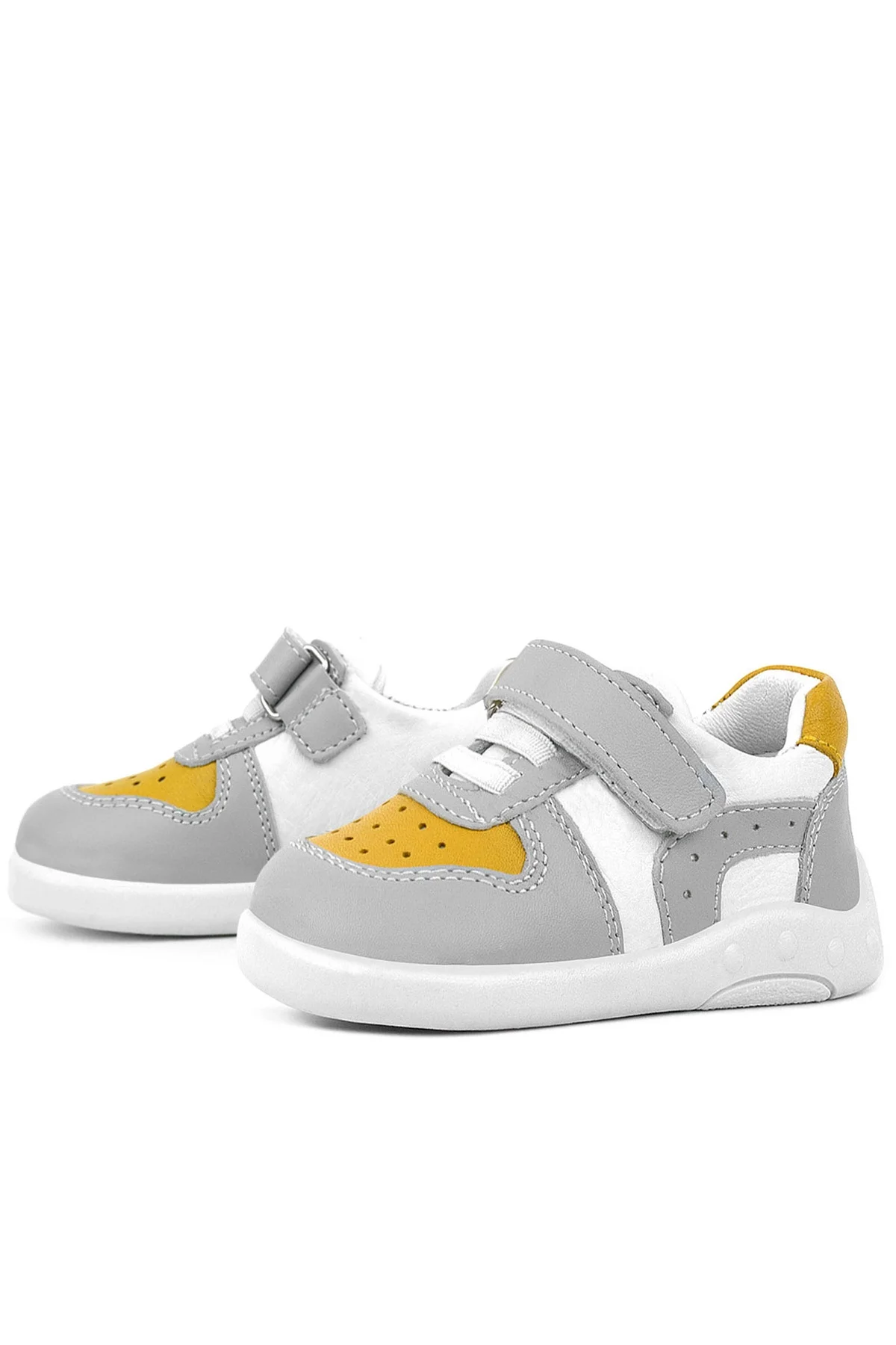 Rakerplus Hakiki Deri Gri Sarı Anatomik Bebek Spor Ayakkabı