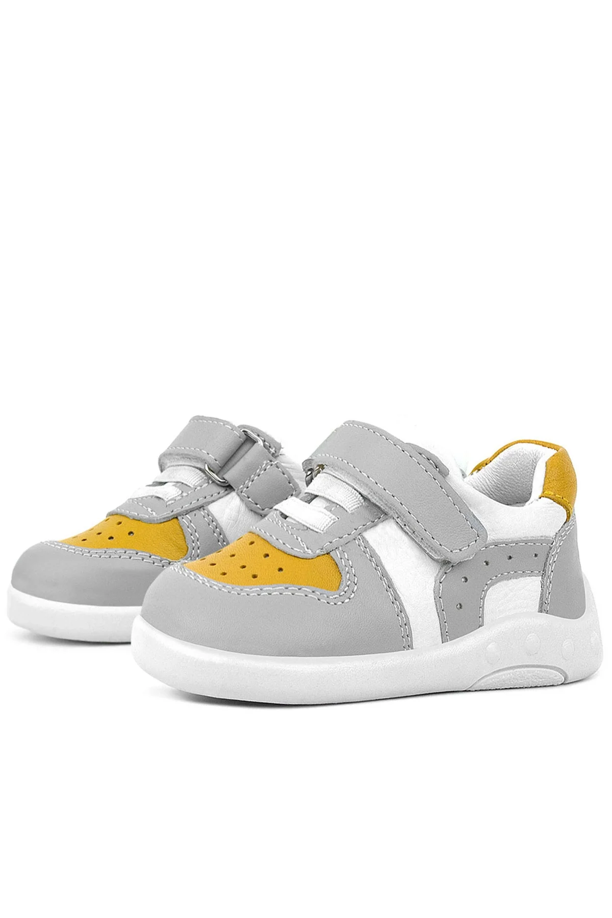 Rakerplus Hakiki Deri Gri Sarı Anatomik Bebek Spor Ayakkabı