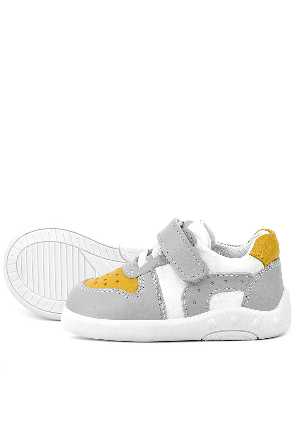 Rakerplus Hakiki Deri Gri Sarı Anatomik Bebek Spor Ayakkabı